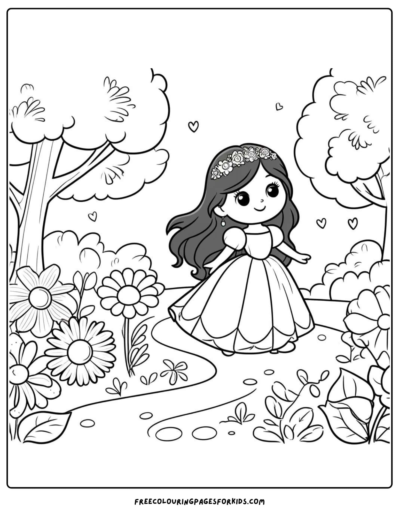 princess in the royal garden coloring page