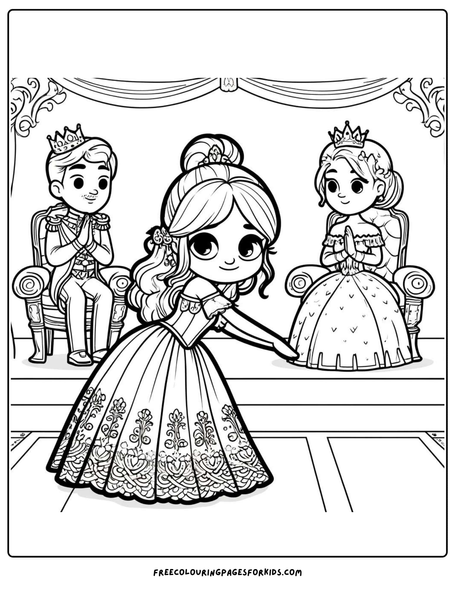 princess meeting the king and queen coloring page