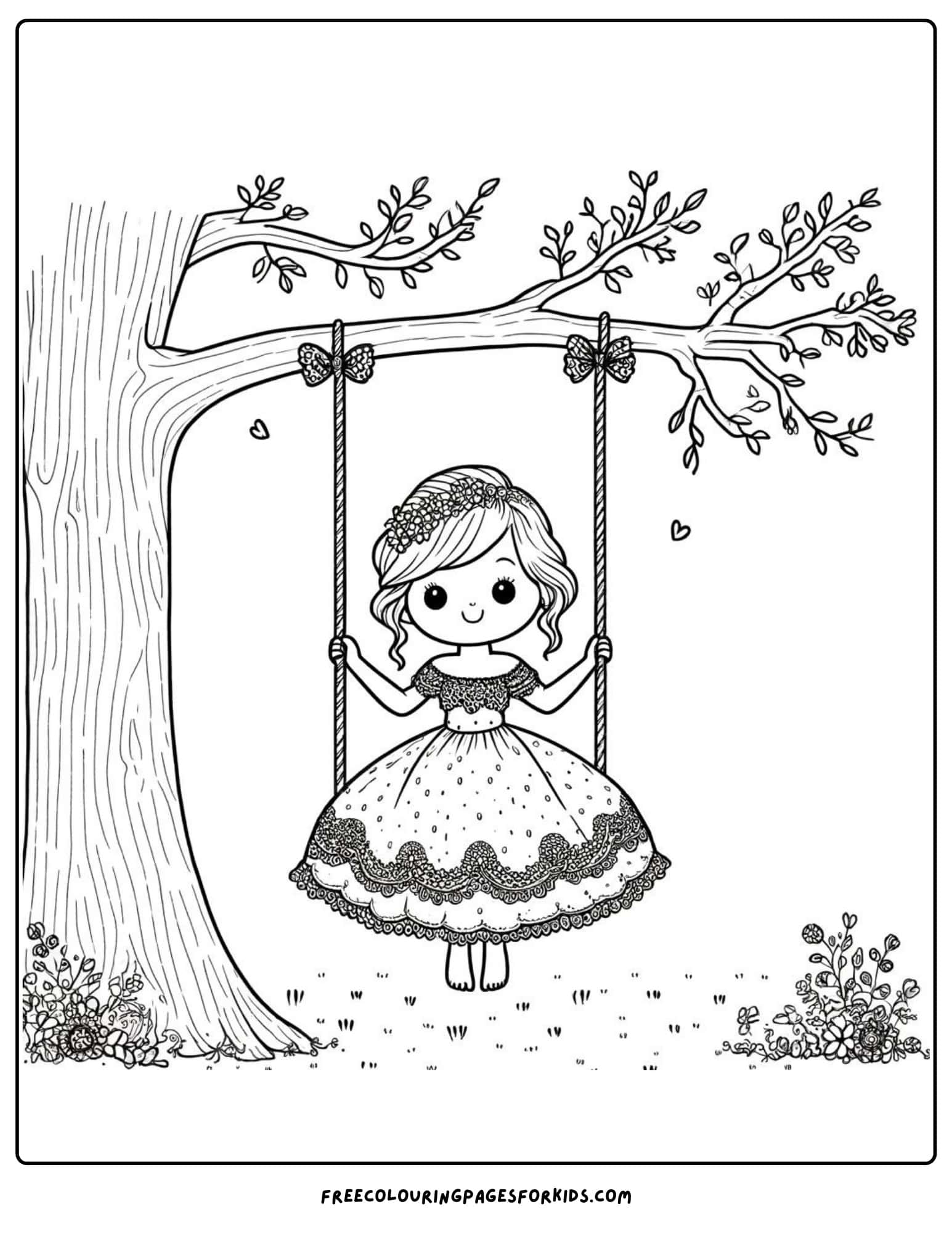 princess on a swing coloring page