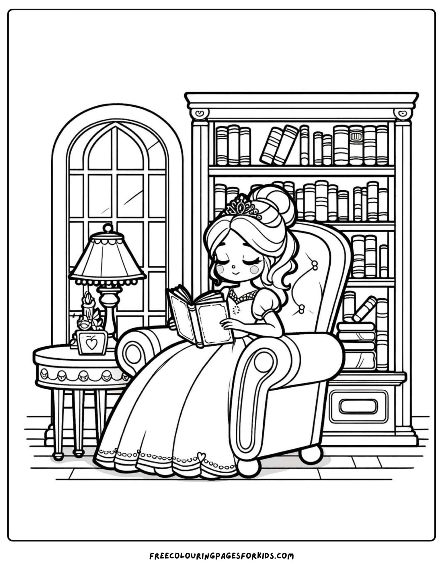 princess reading  coloring page