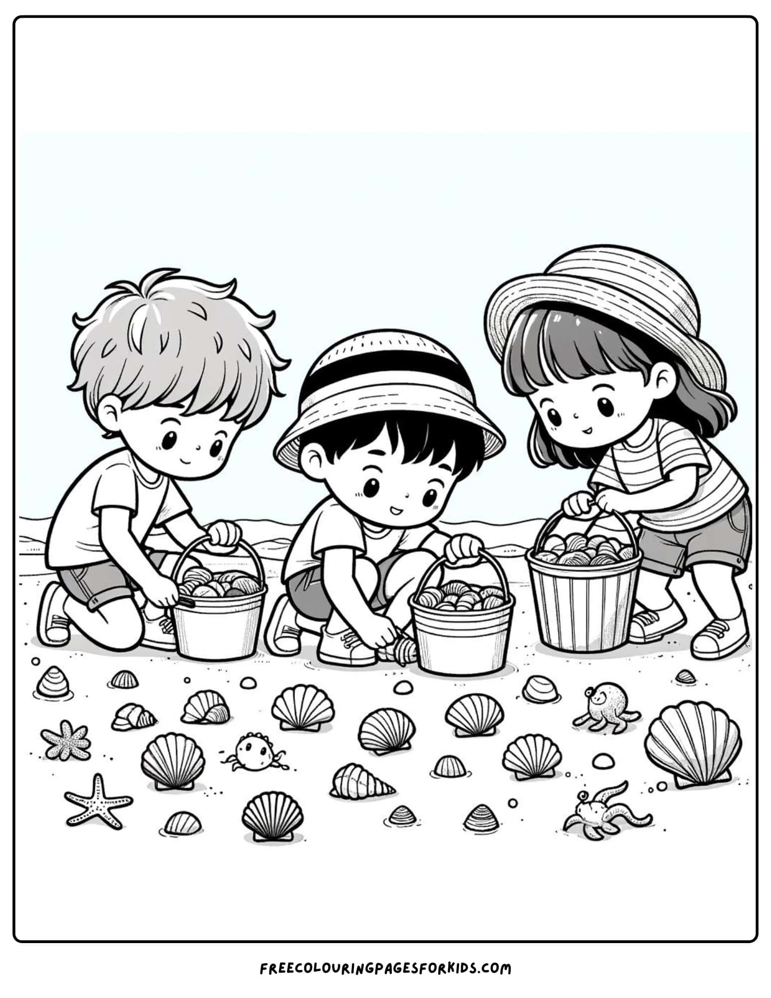 sea shell collecting coloring page