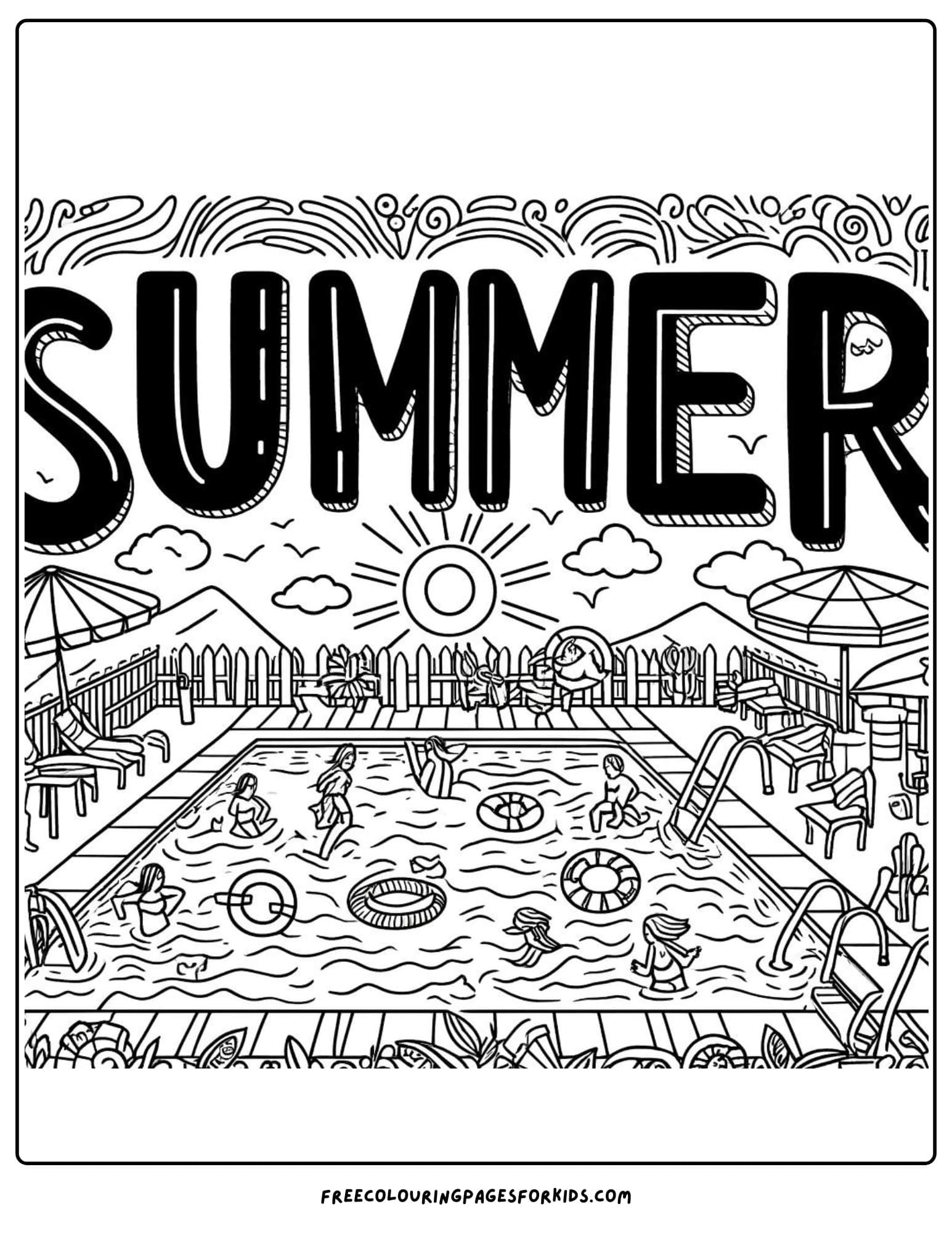 summer at the pool coloring page