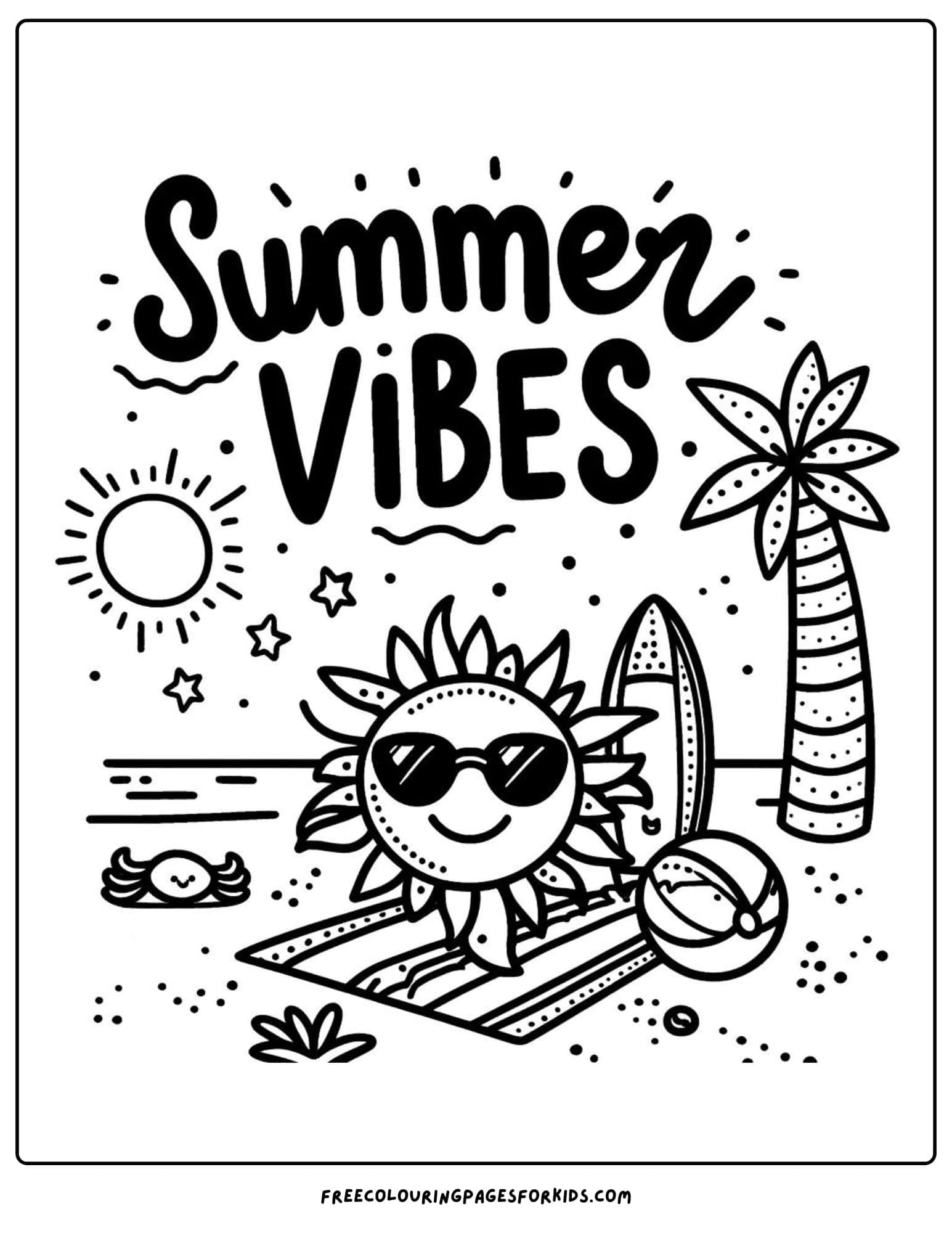 summer vibes at the beach coloring page