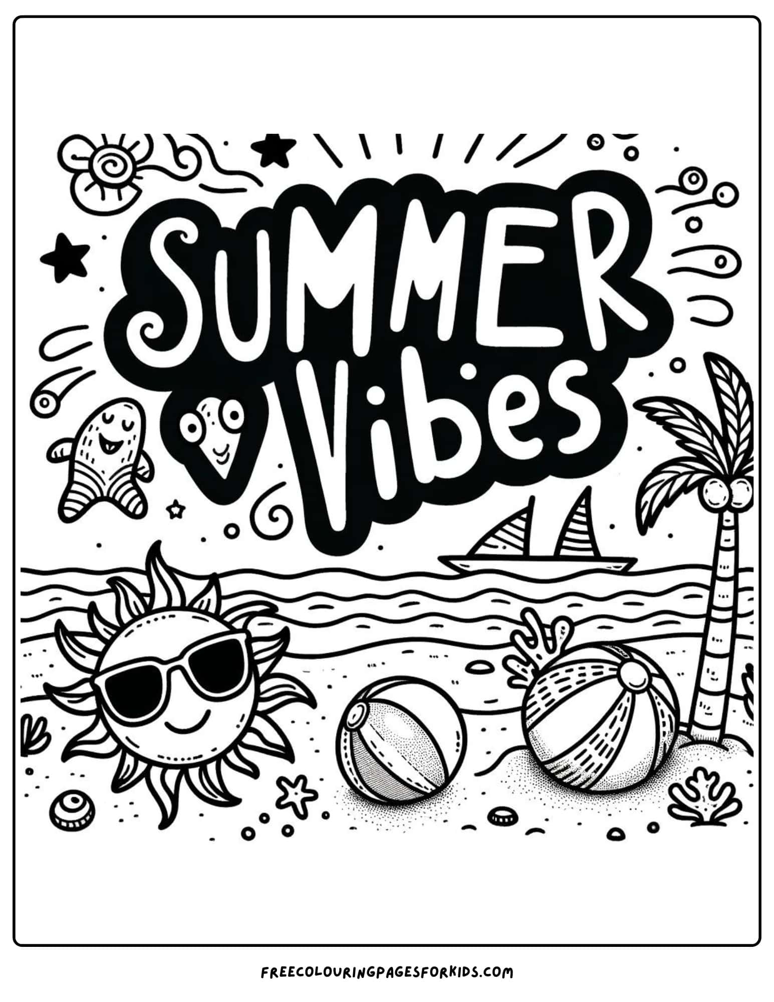 Summer Vibes At The Beach Coloring Page