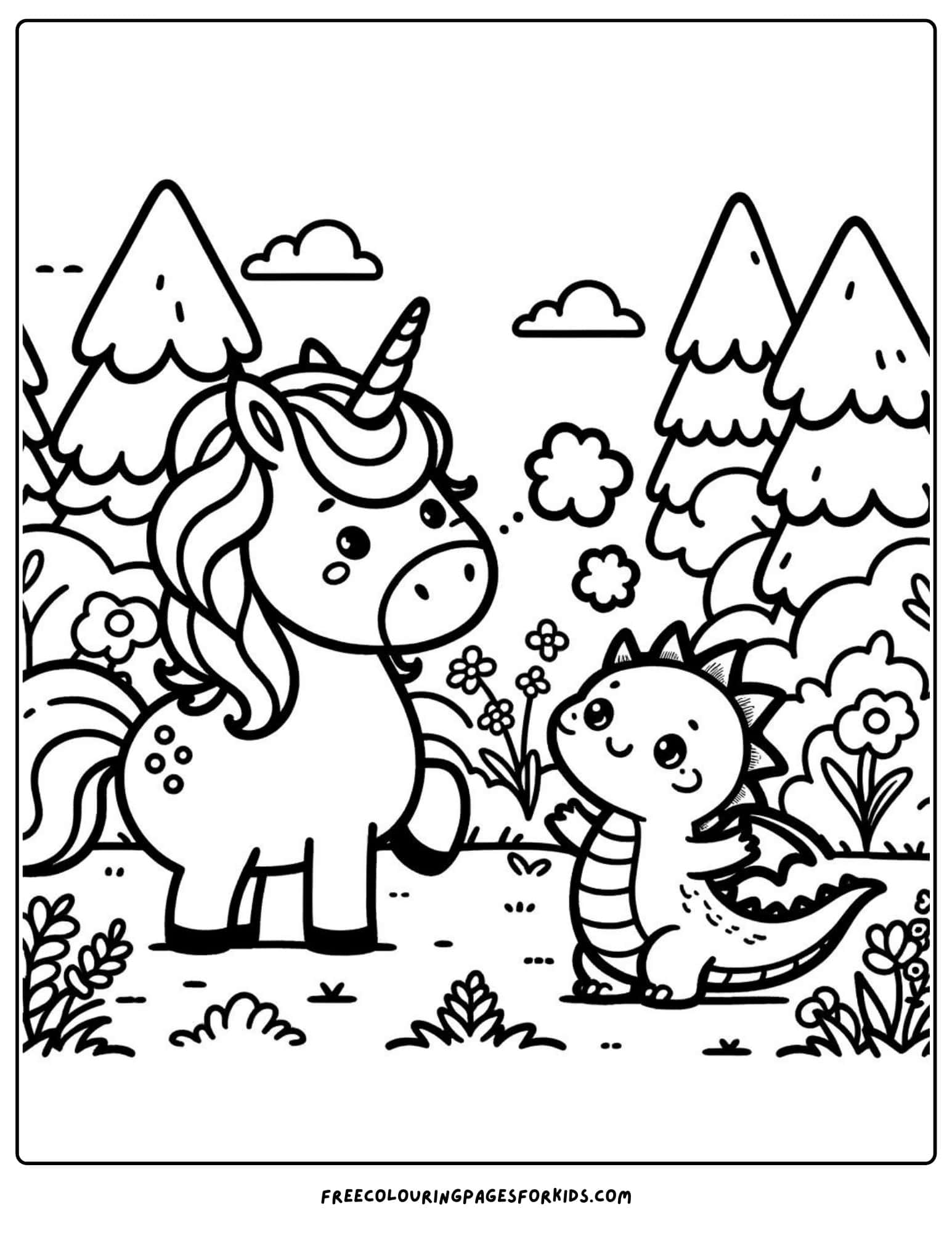 unicorn with a dragon friend coloring page