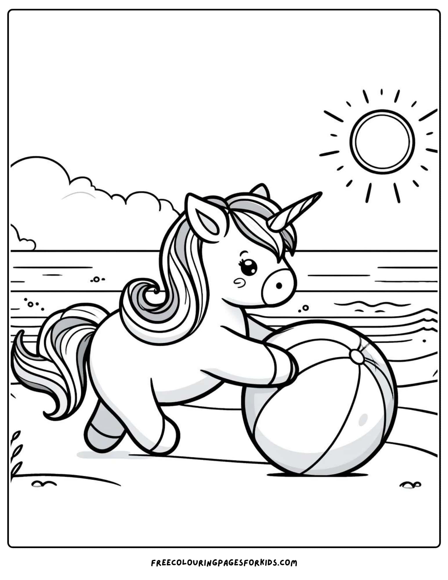 unicorn at the beach coloring page