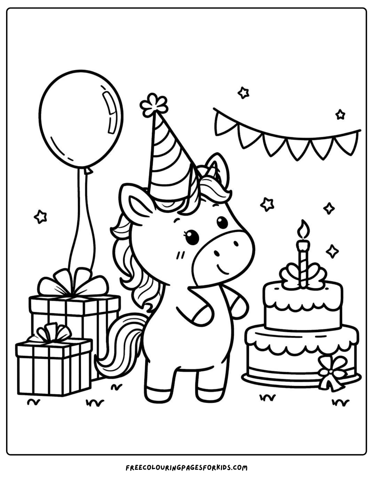 unicorn birthday party coloring page