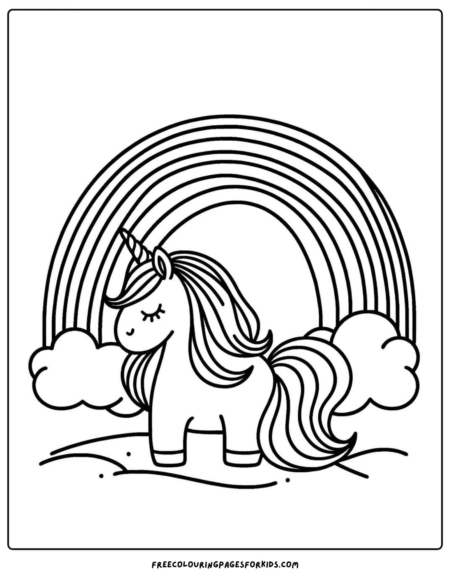 unicorn by a rainbow coloring page