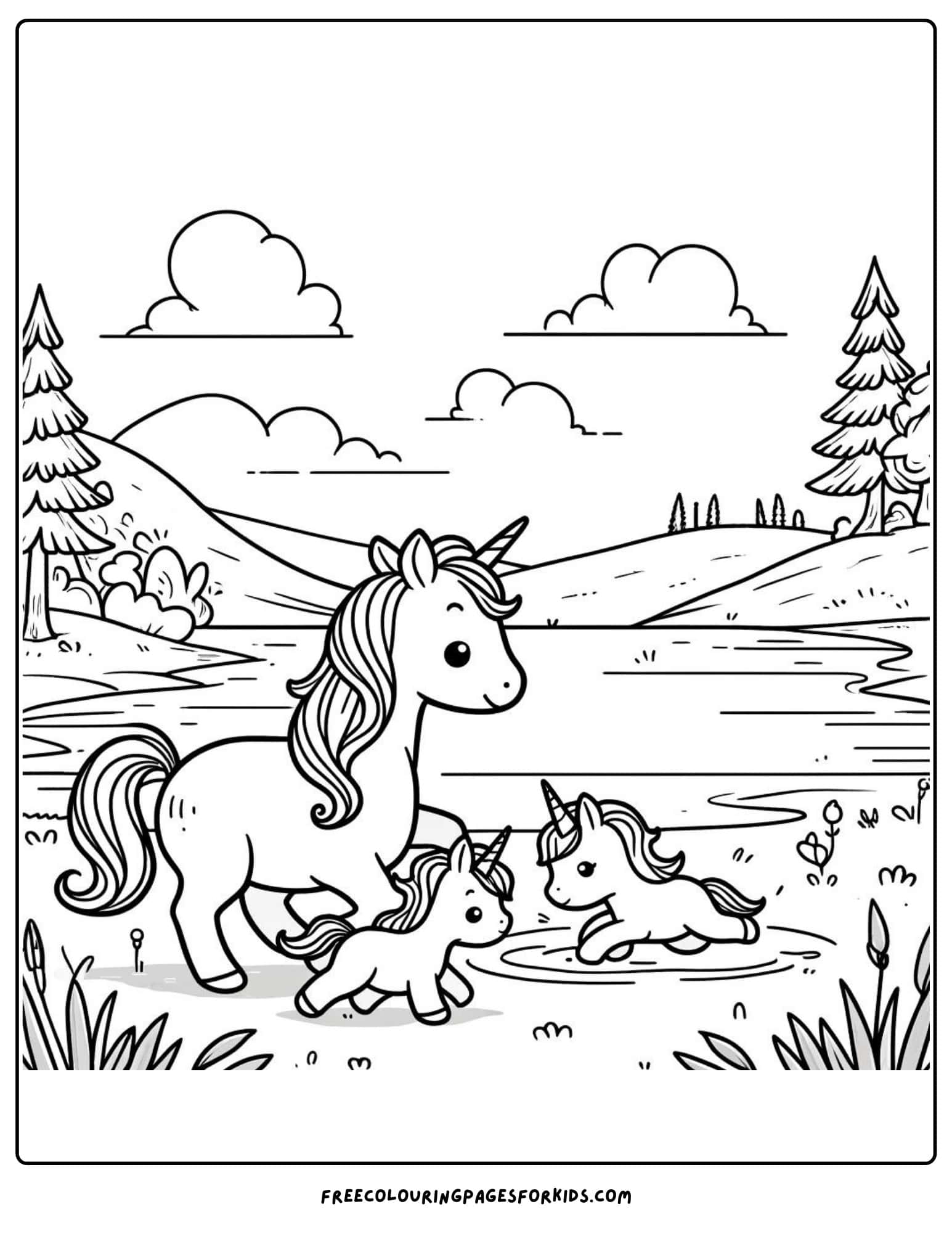 unicorn family coloring page