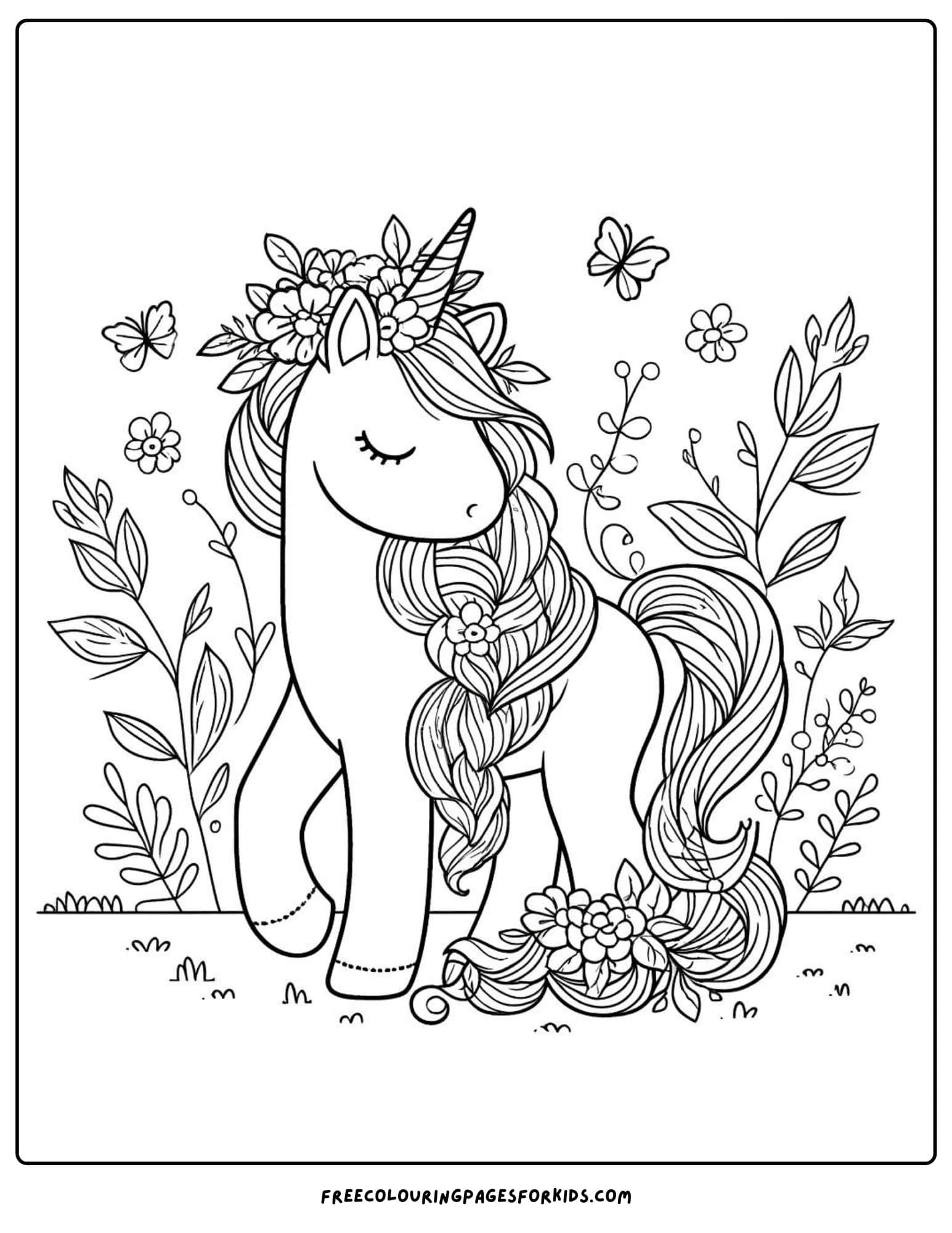 floral unicorn coloring page