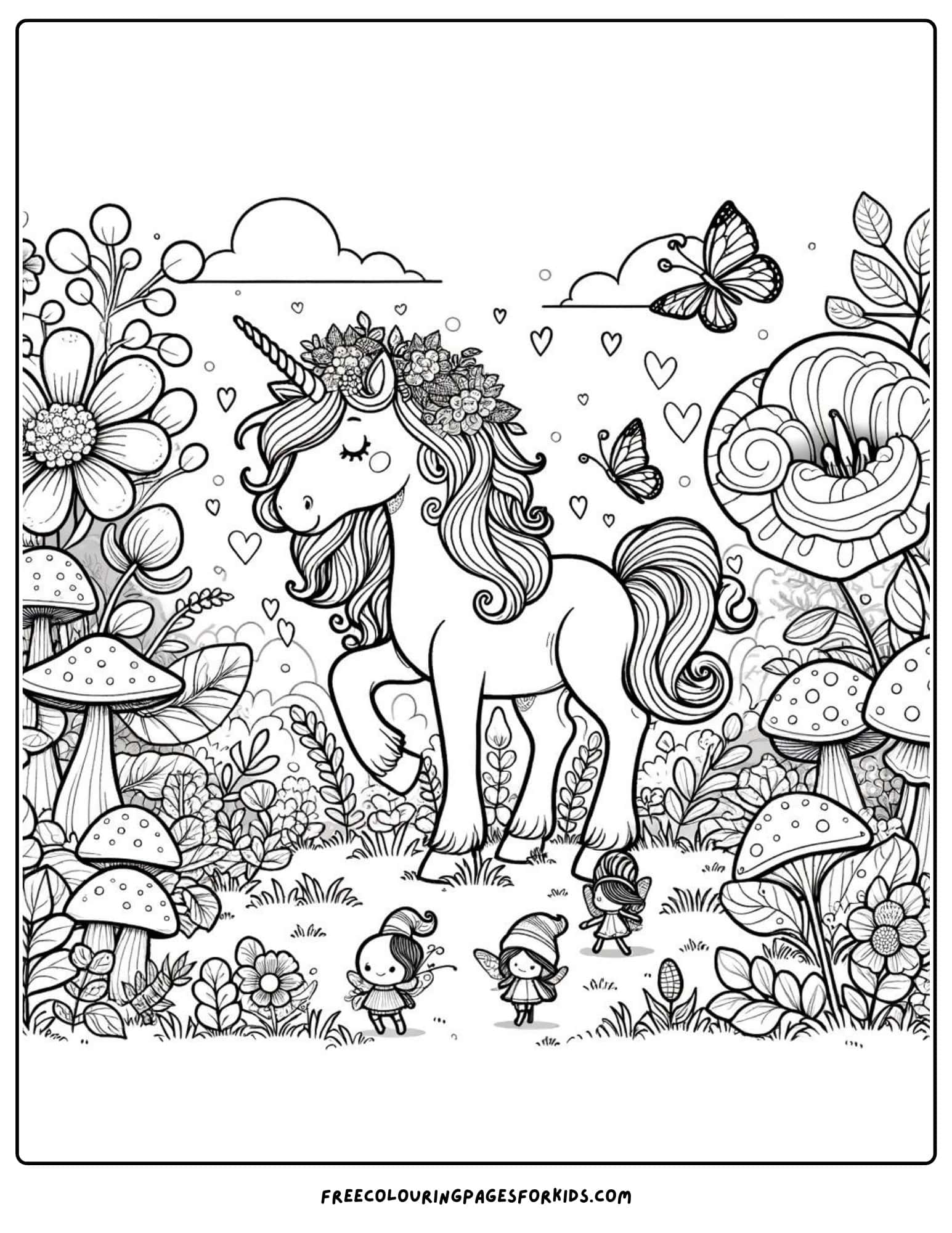 unicorn magical garden coloring page