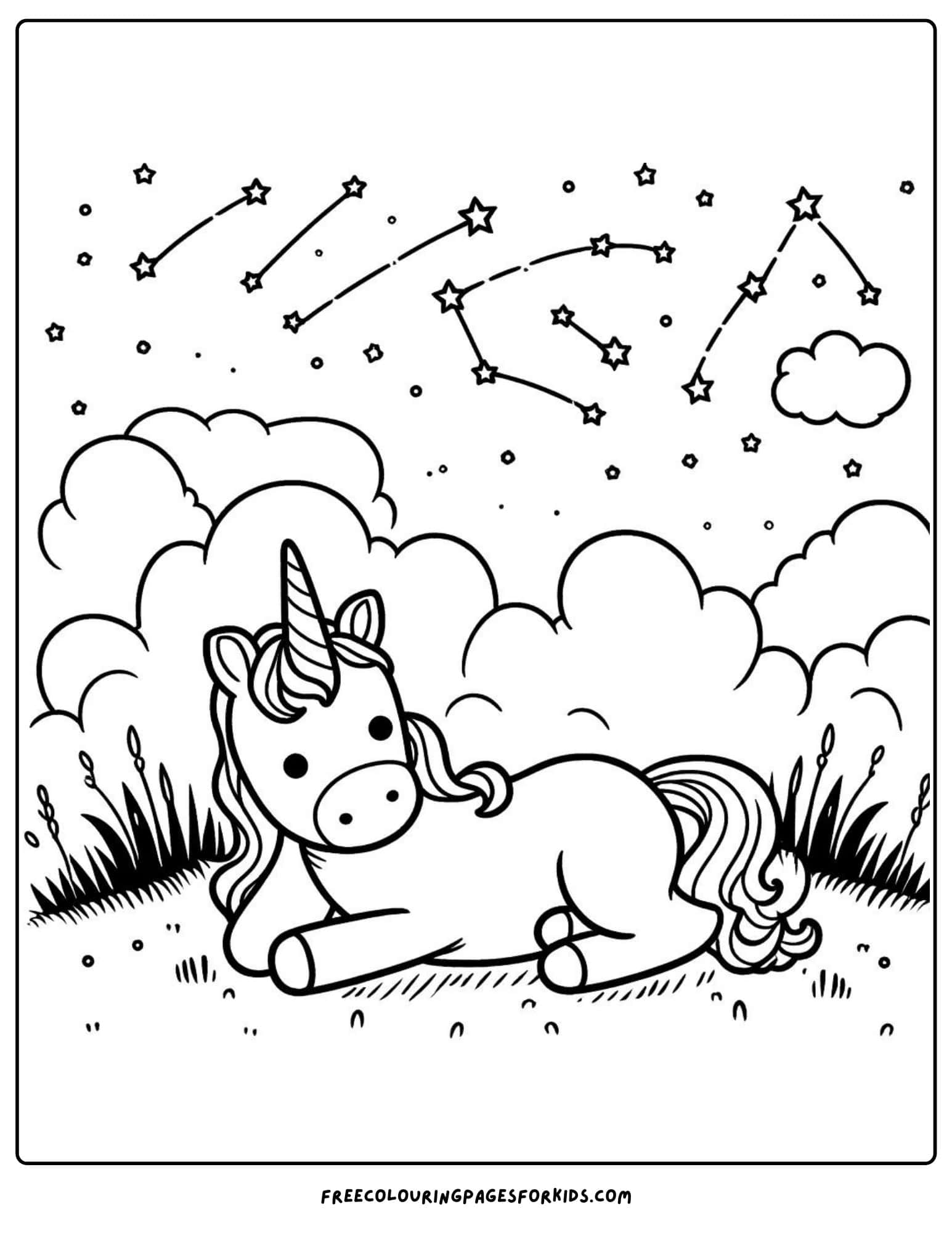 unicorn under the stars coloring page