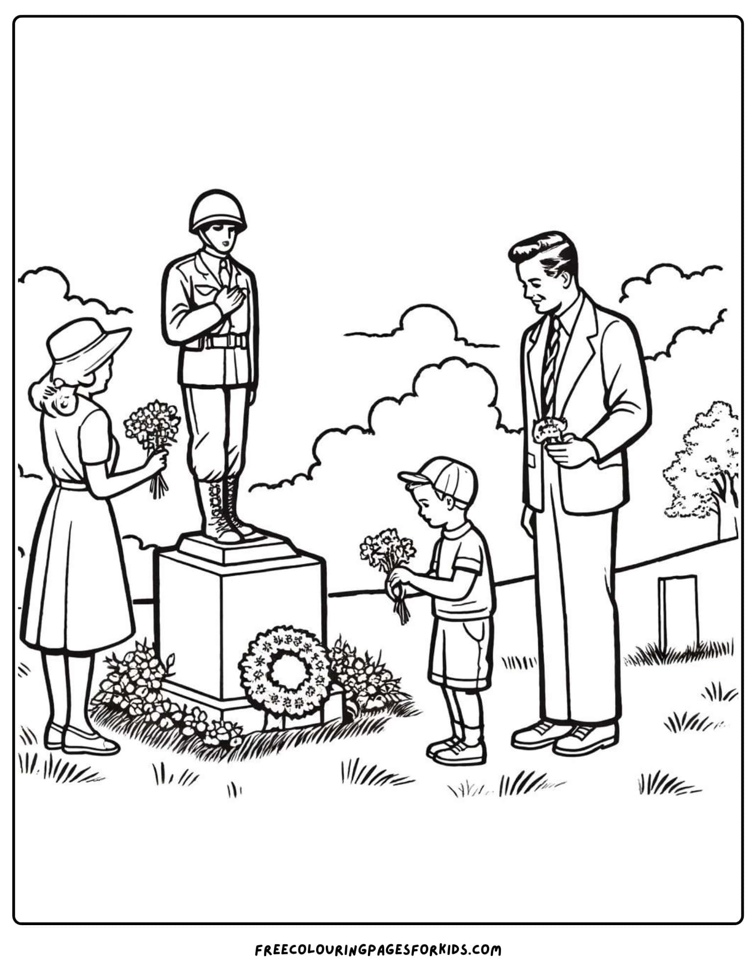 visiting war memorial coloring page