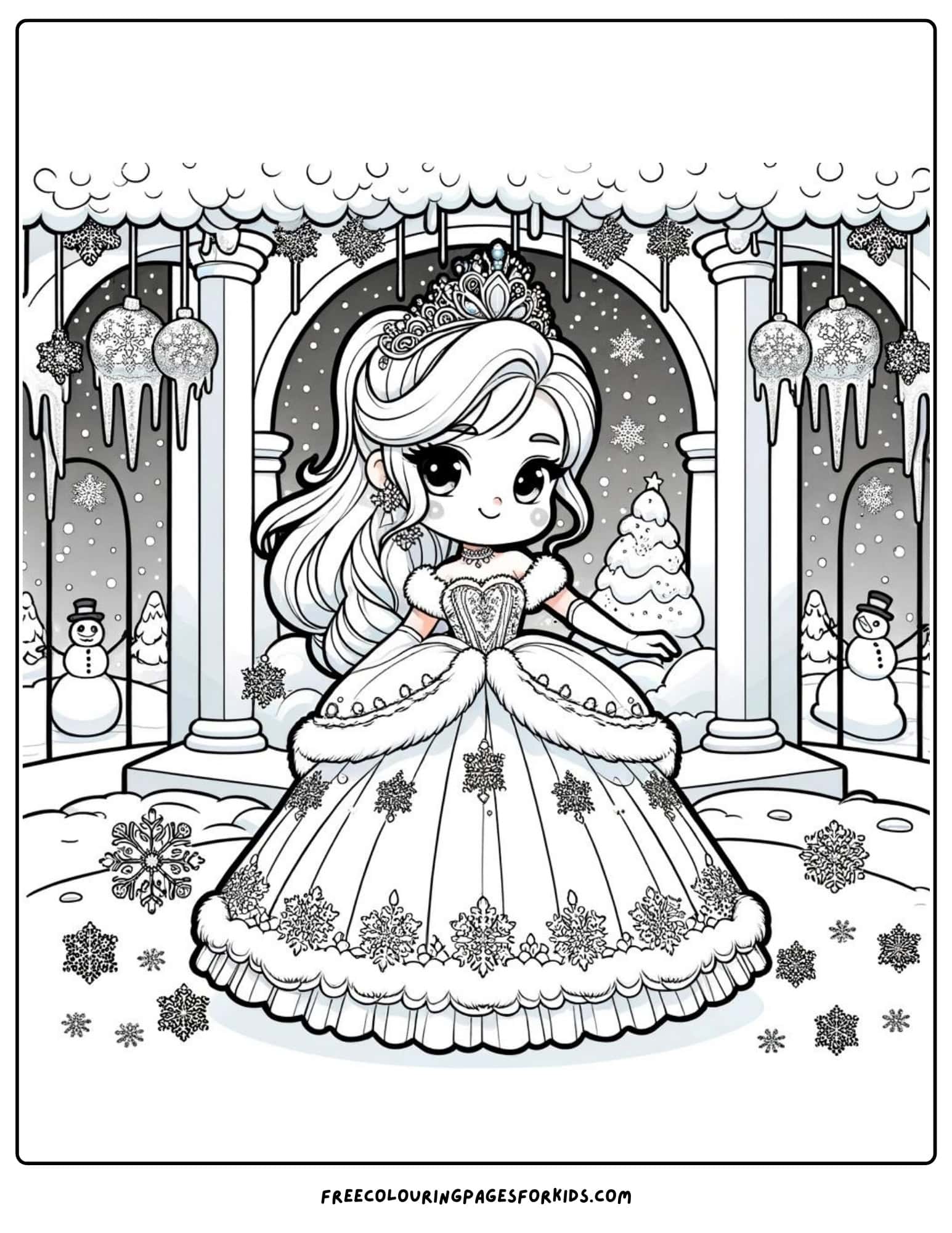 winter ball princess coloring page