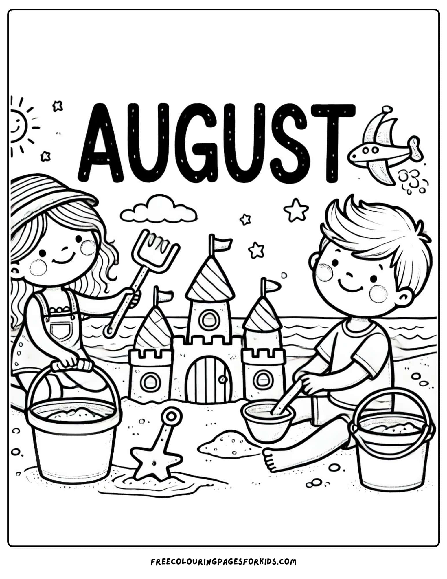 august beach scene coloring page