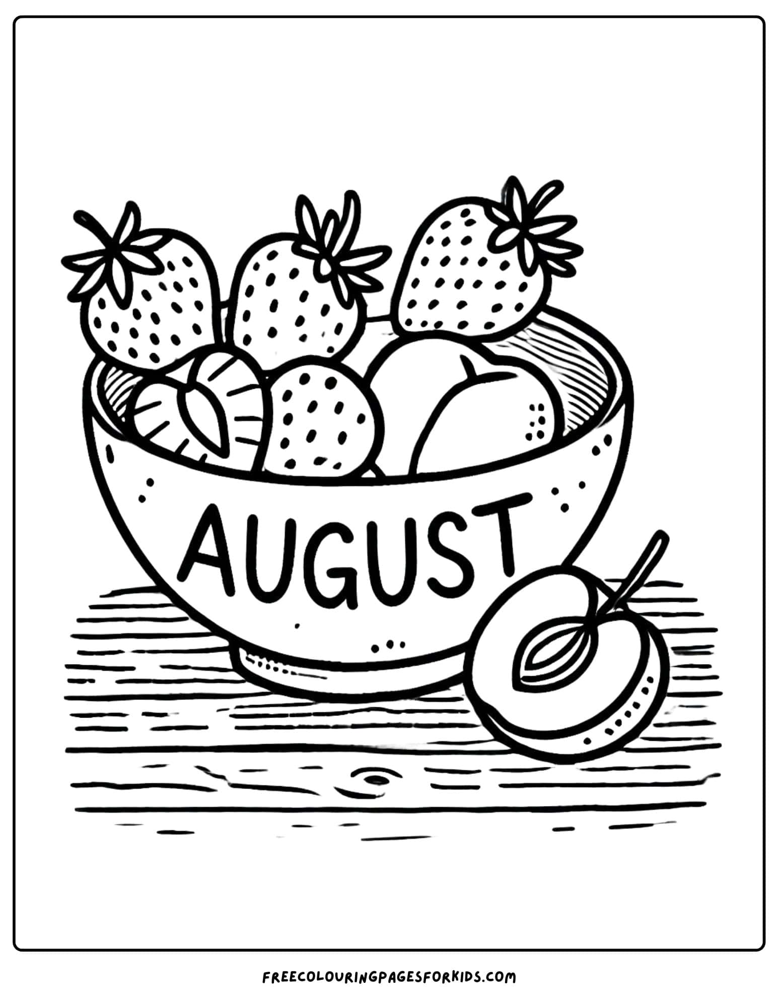 august bowl of summer fruits coloring page