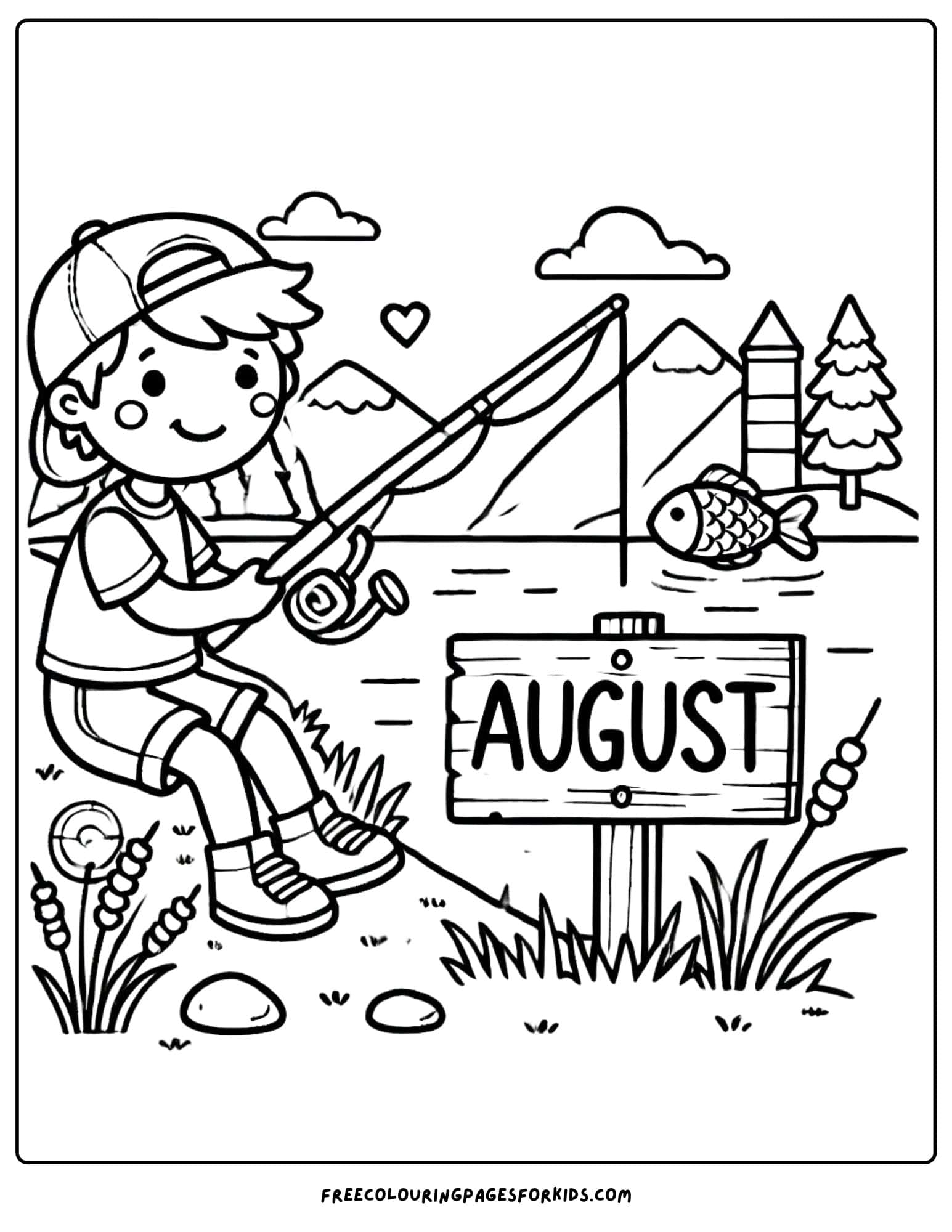 august fishing coloring page