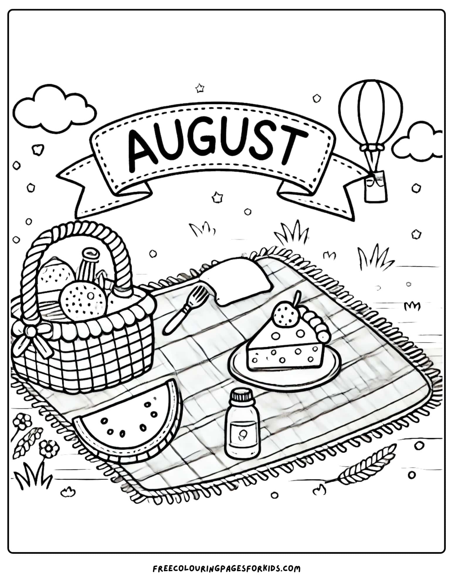 august picnic coloring page