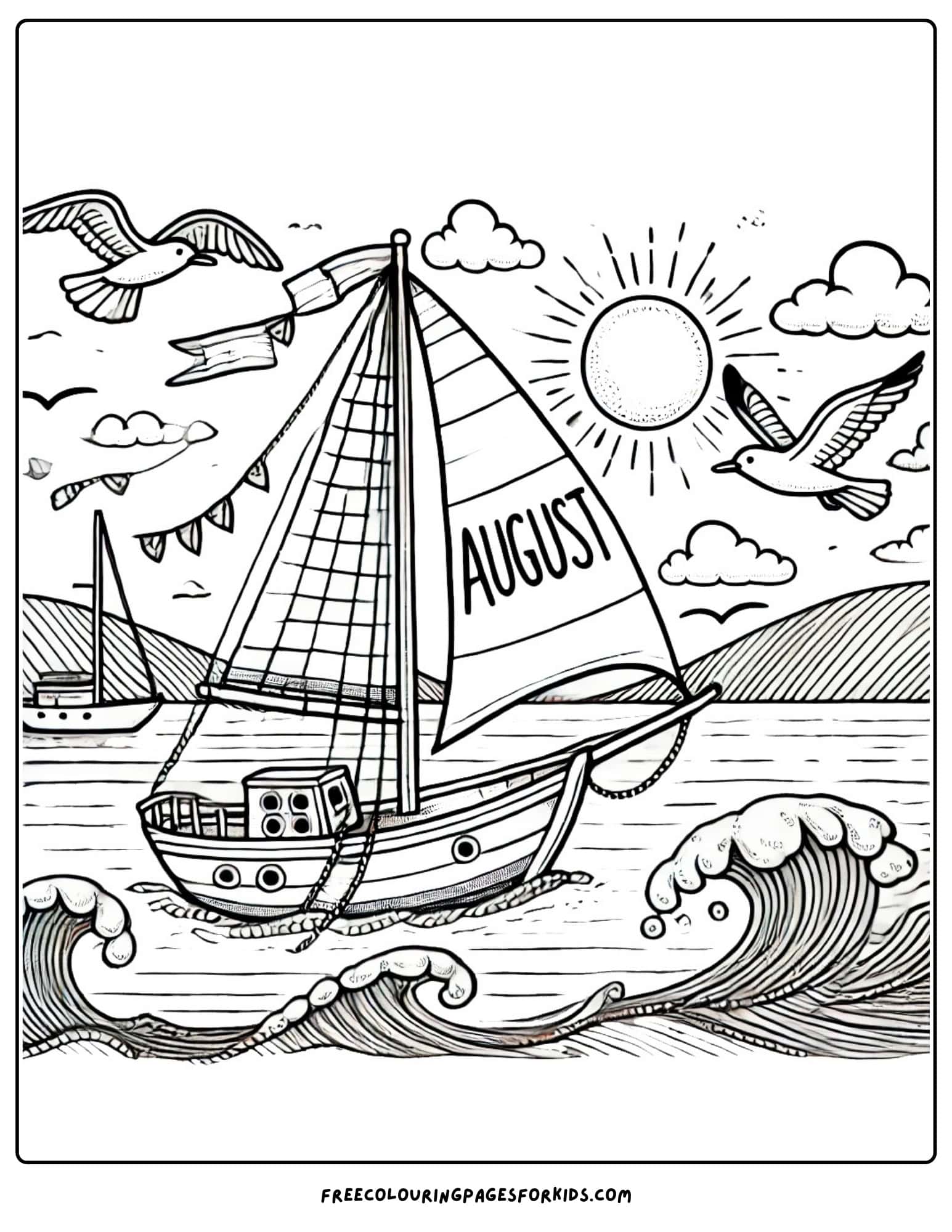 august sailboat coloring page