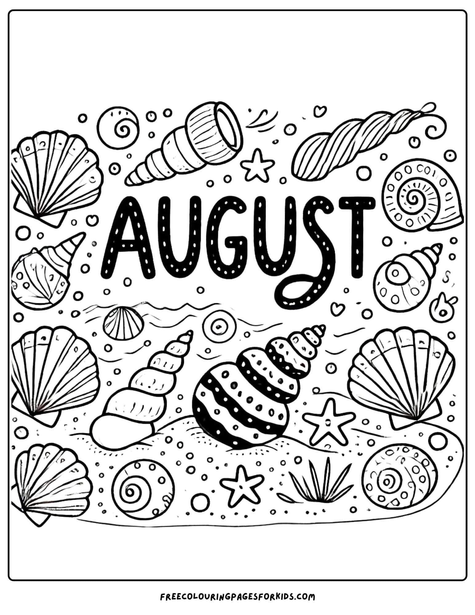 august sea shells coloring page