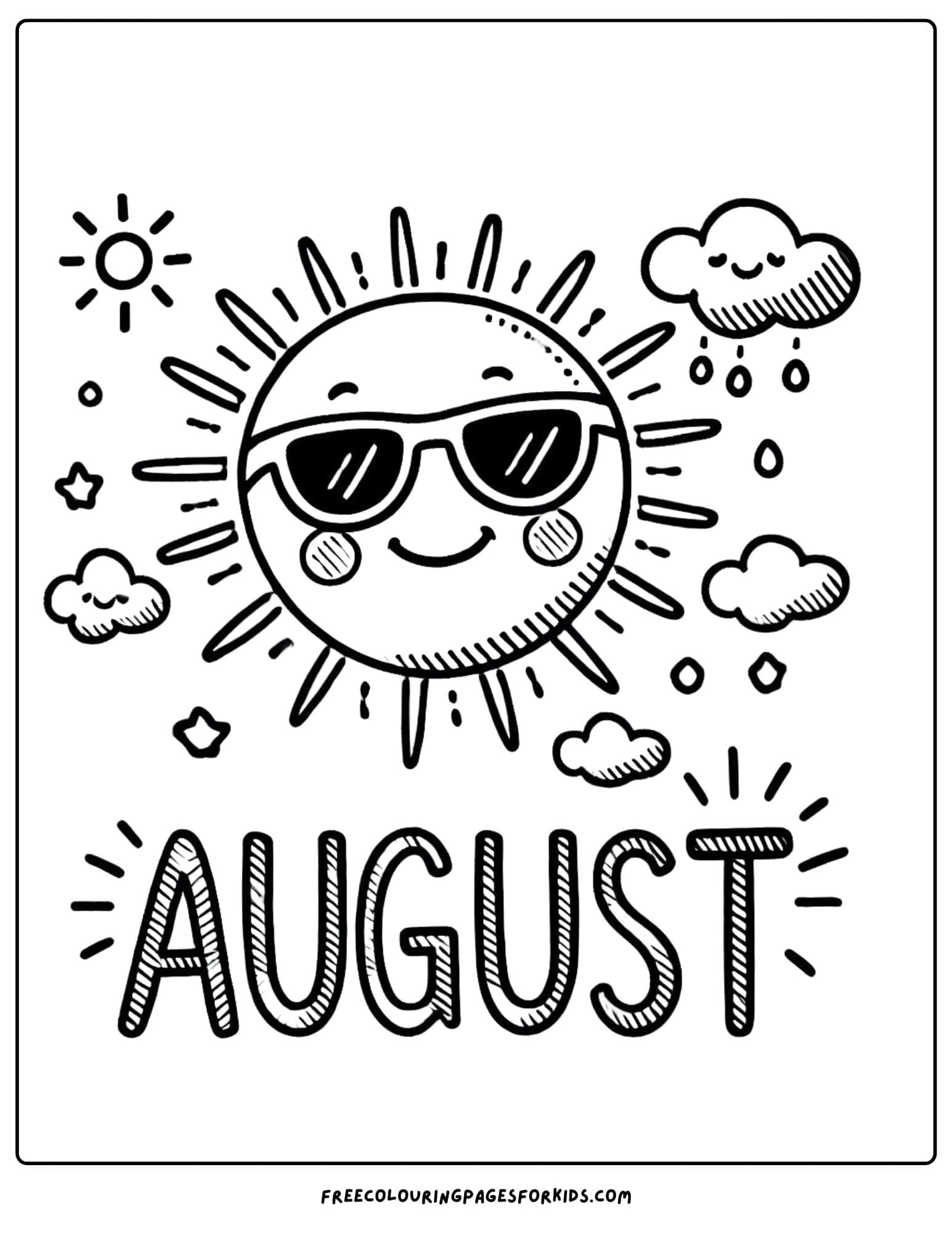 august sun with glasses coloring page