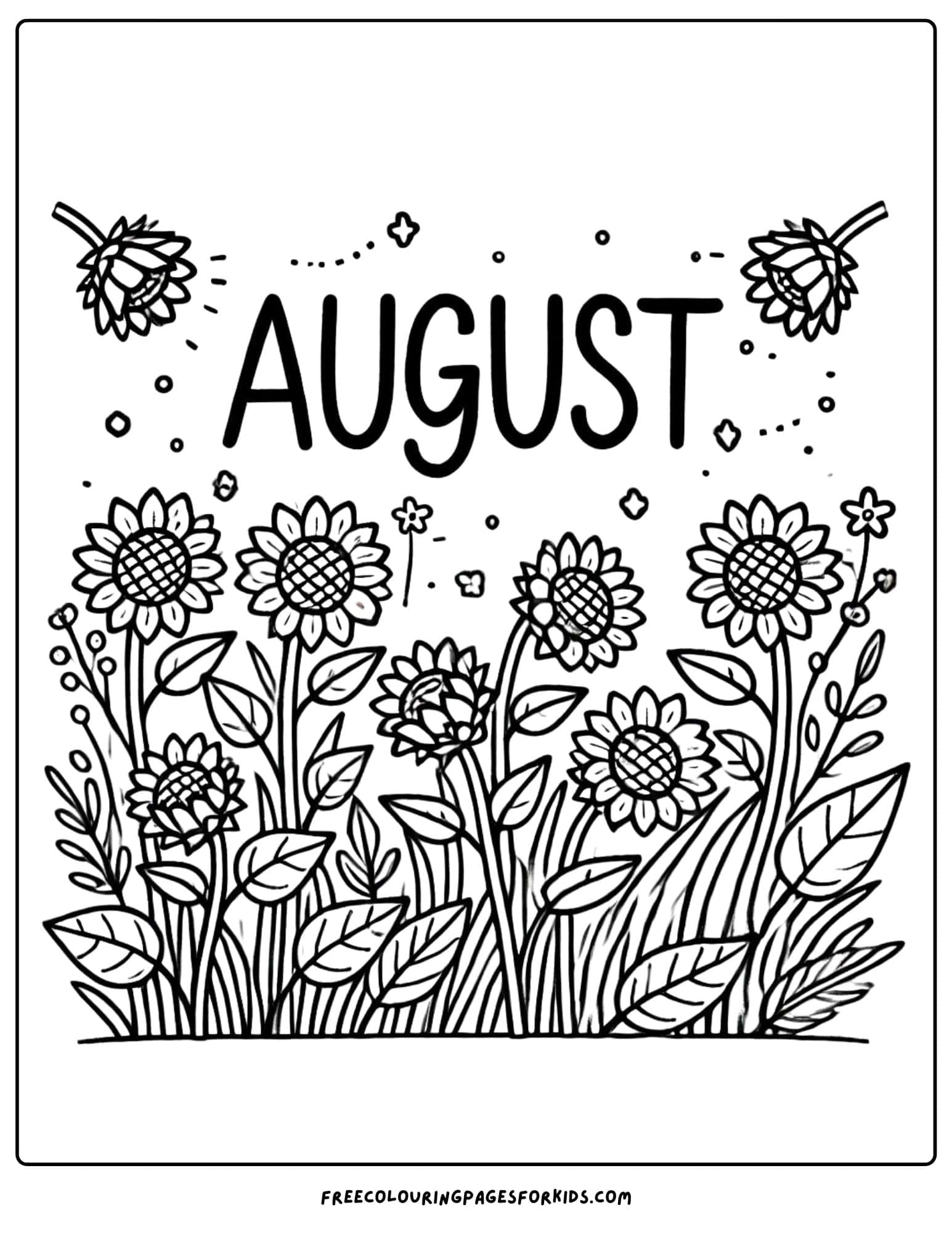 august sunflowers coloring page