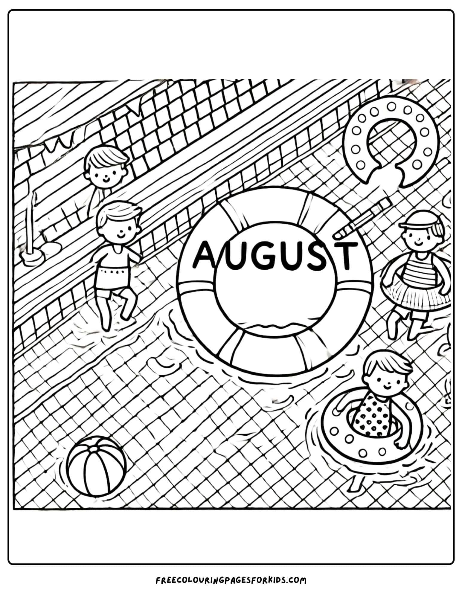 august swimmong pool fun coloring page