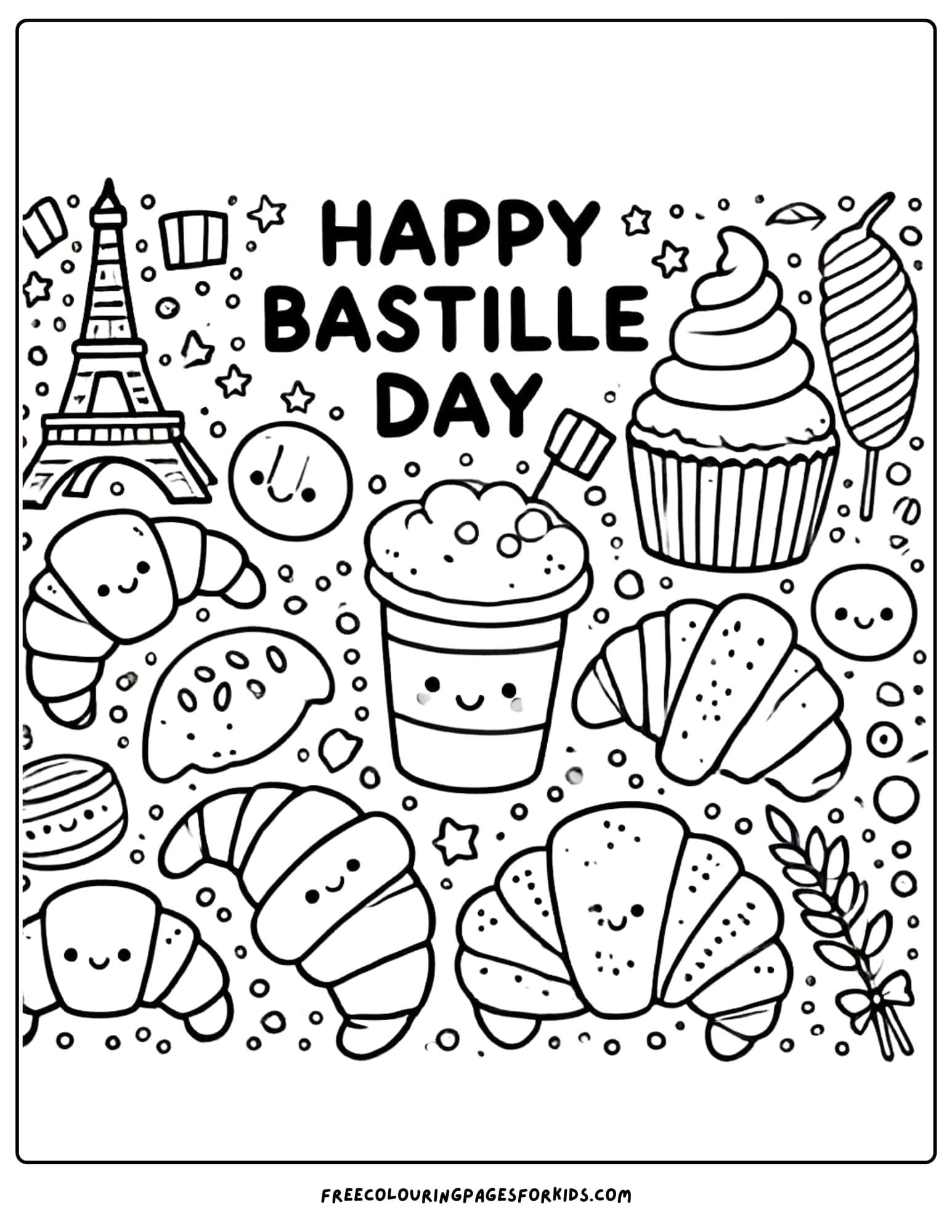 bastille day croissants and pastries coloring page