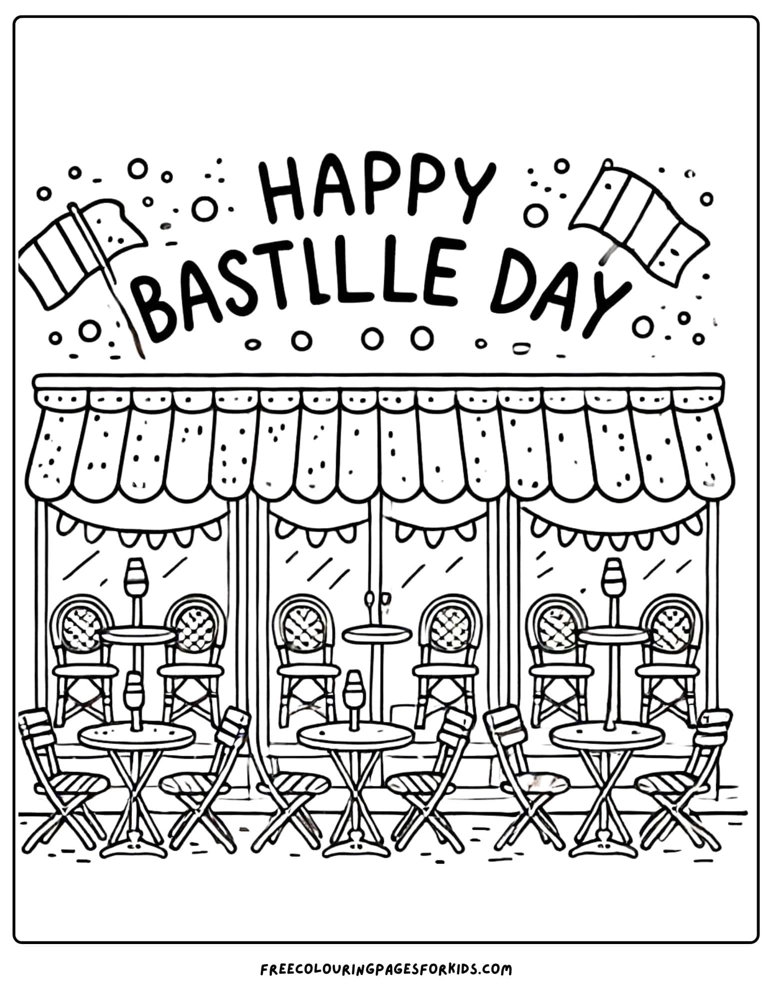 bastille day french cafe coloring page