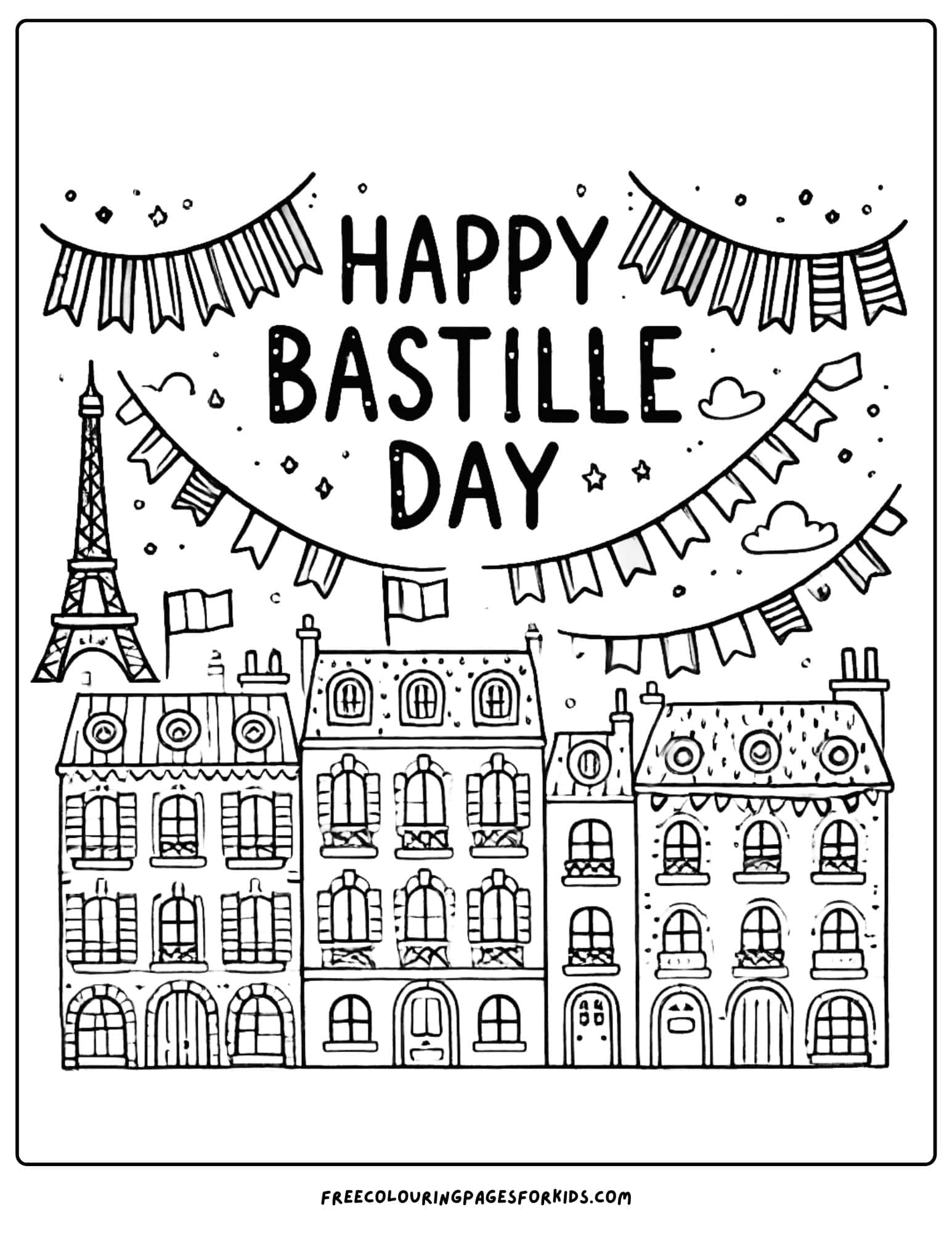 bastille day street scene coloring page