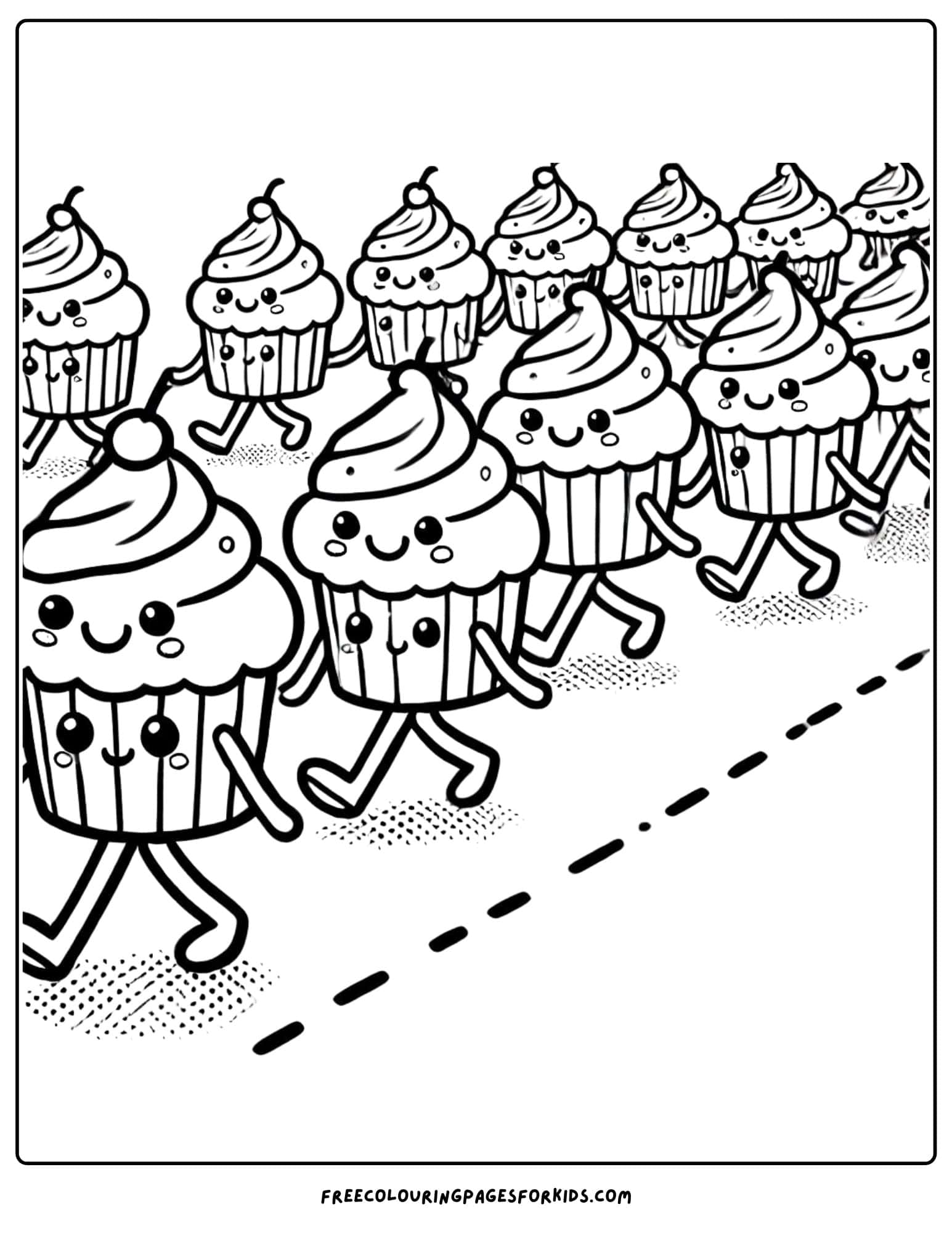 capcakes walking in a parade coloring paga