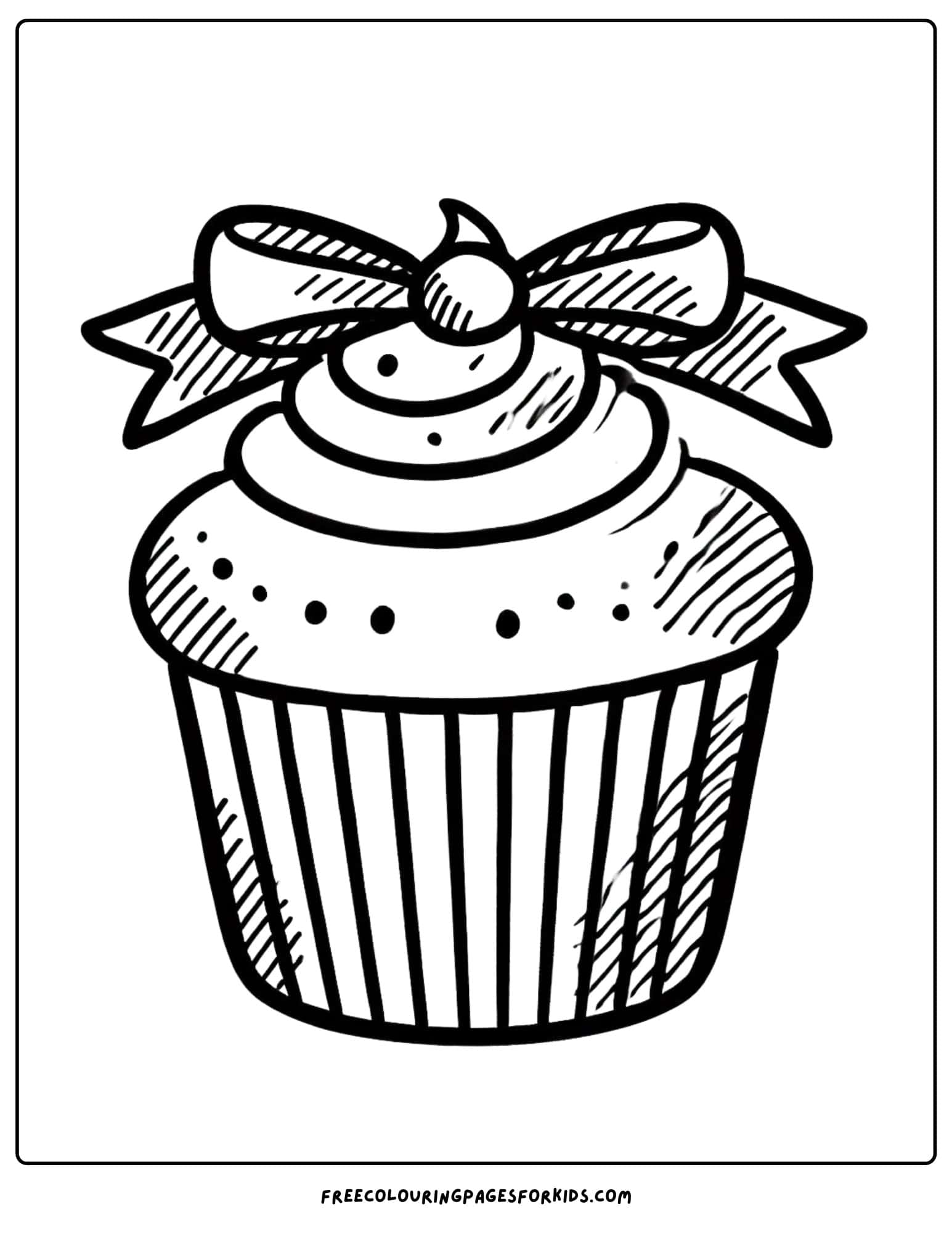 single cupcake with bow on top coloring paga