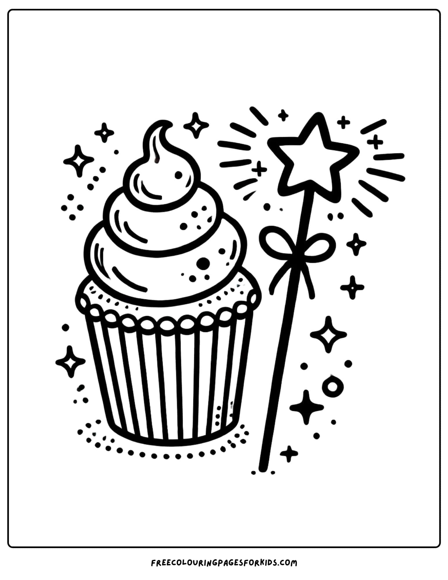 single cupcake and magic wand coloring paga