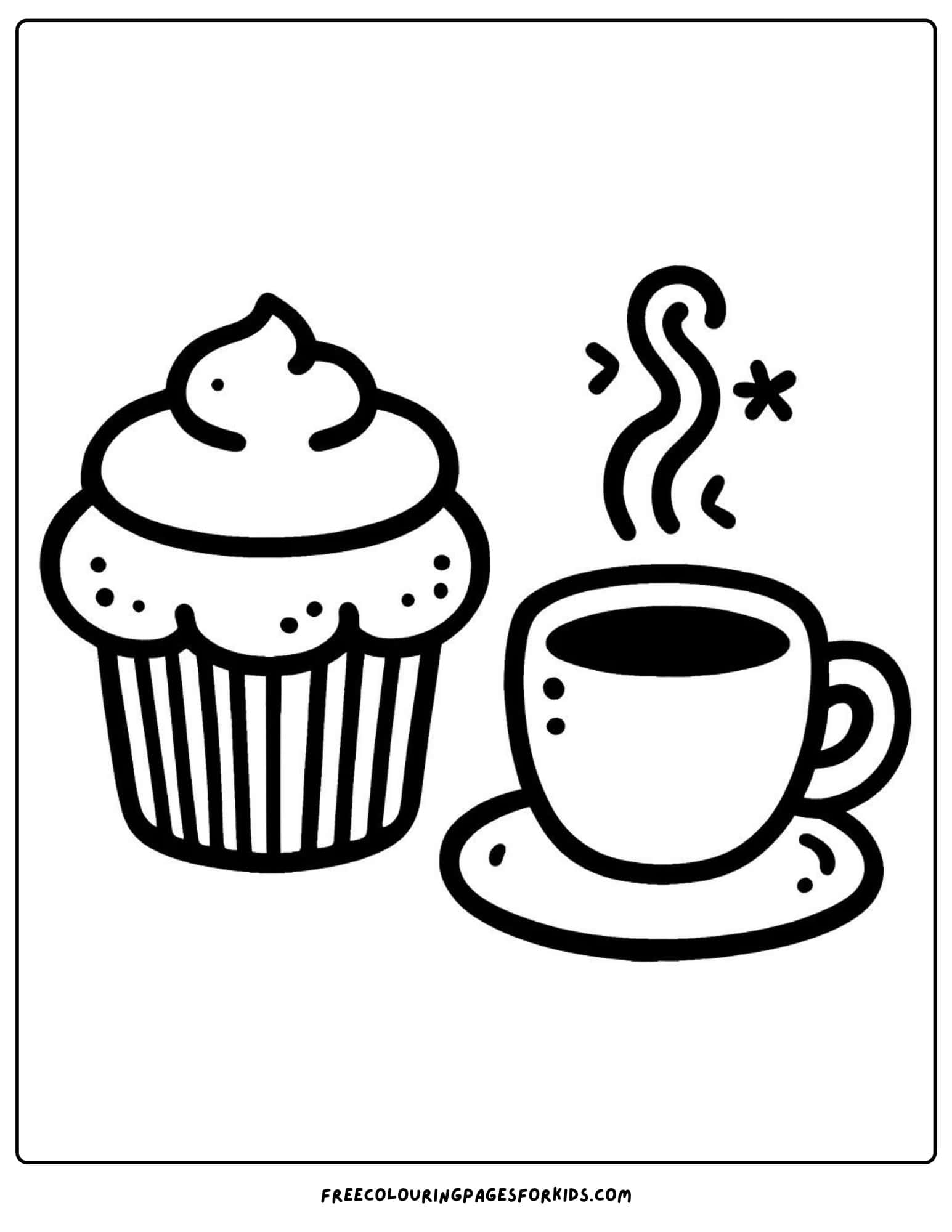 single cupcake and cup of tea coloring paga