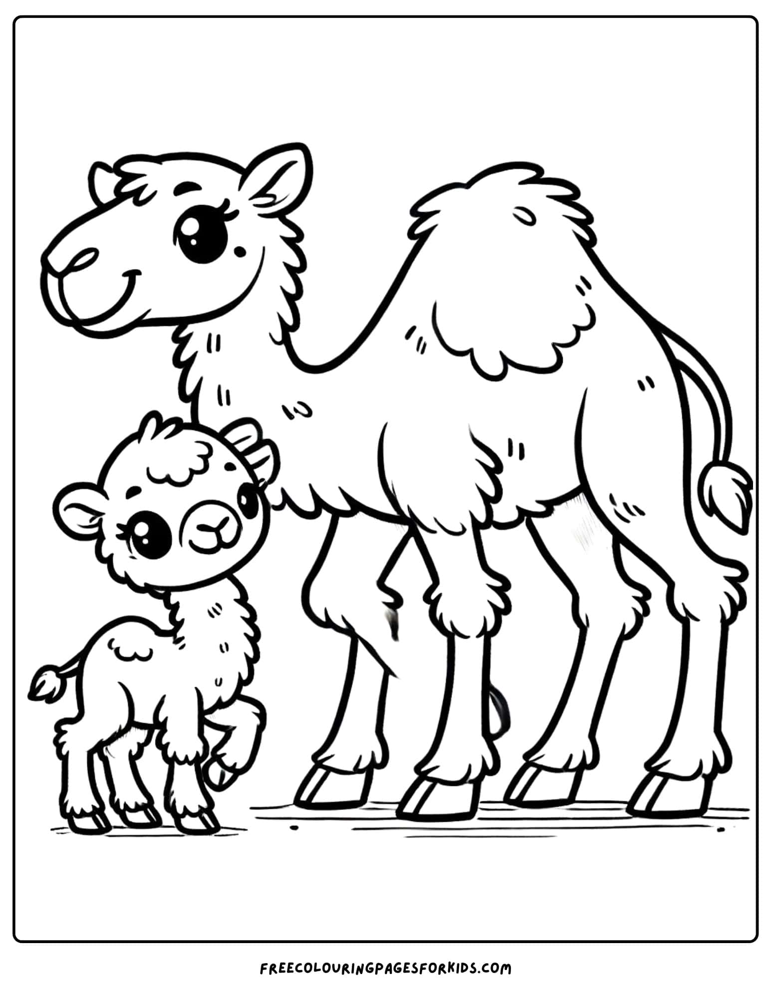 camel mother with its baby coloring page