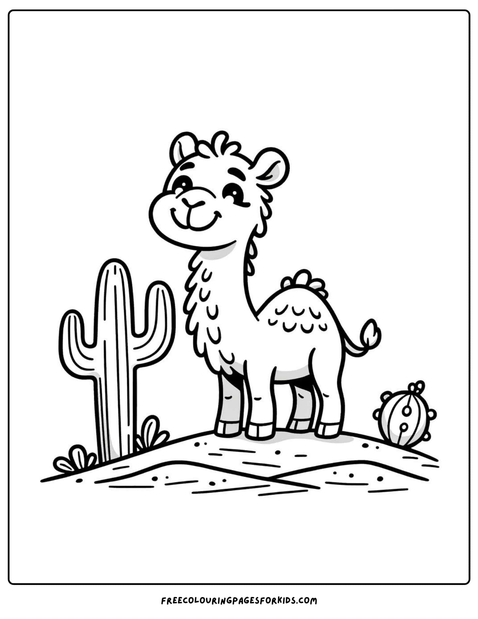 camel smiling in the desert coloring page