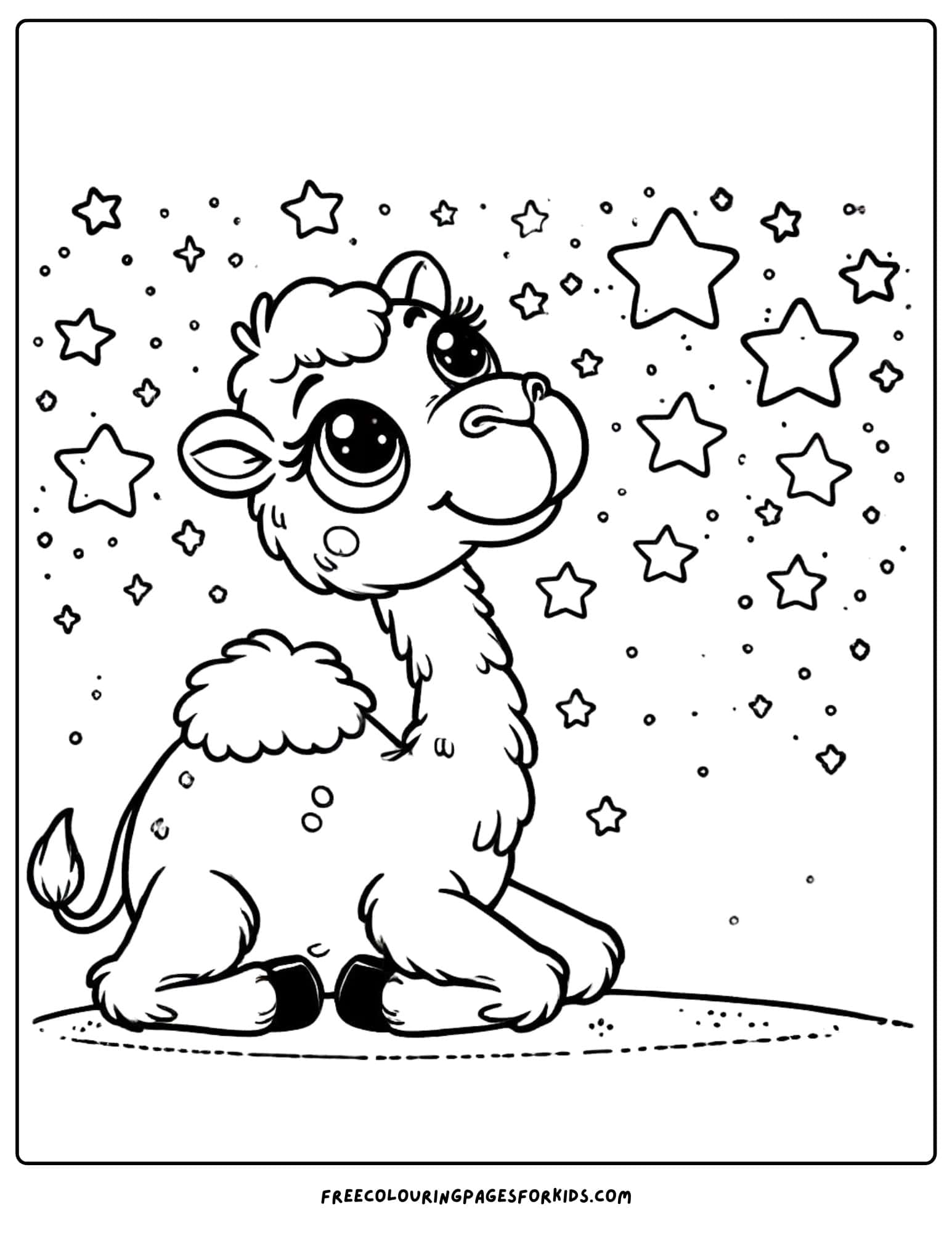 camel and a starry might sky coloring page