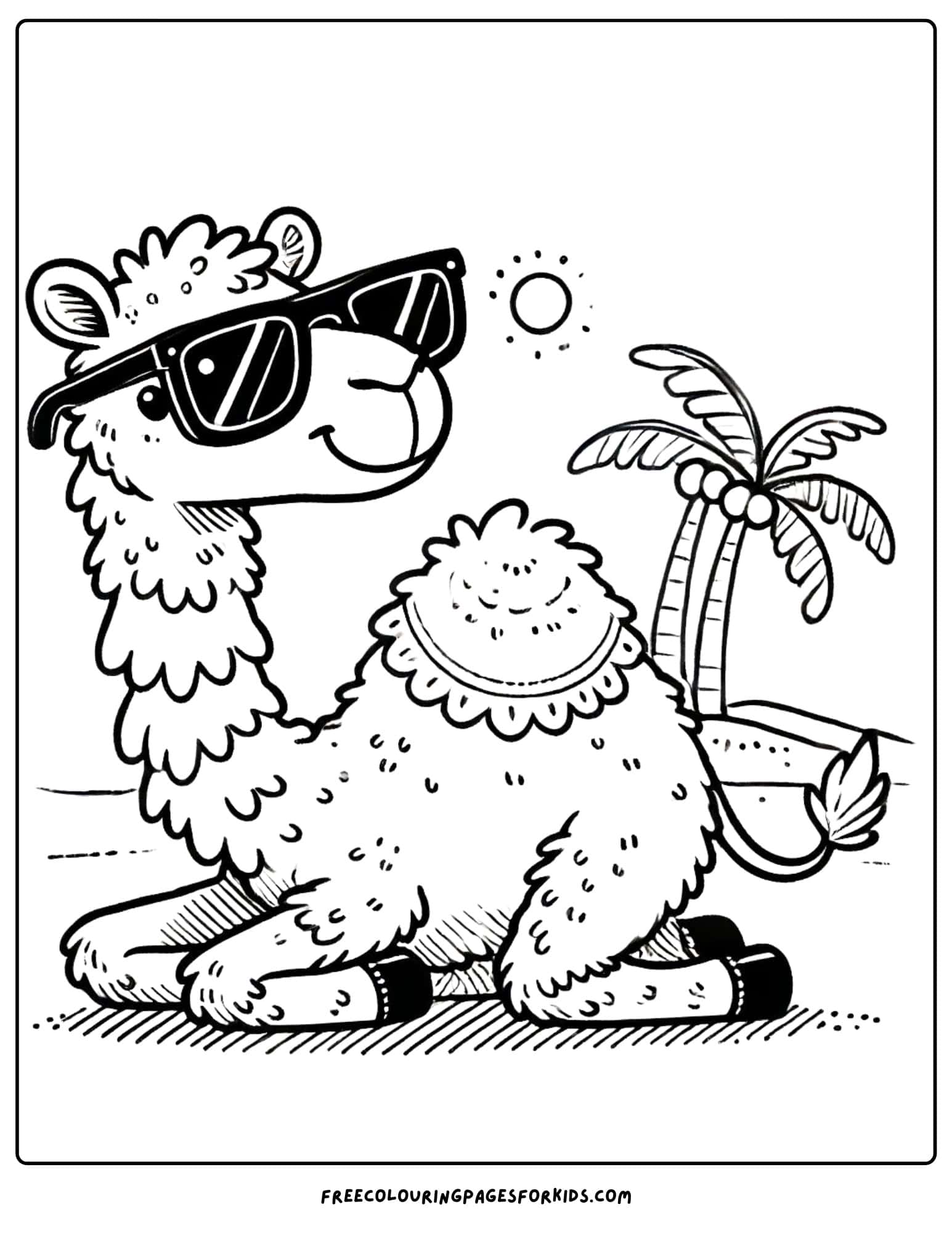 camel wearing sunglasses coloring page