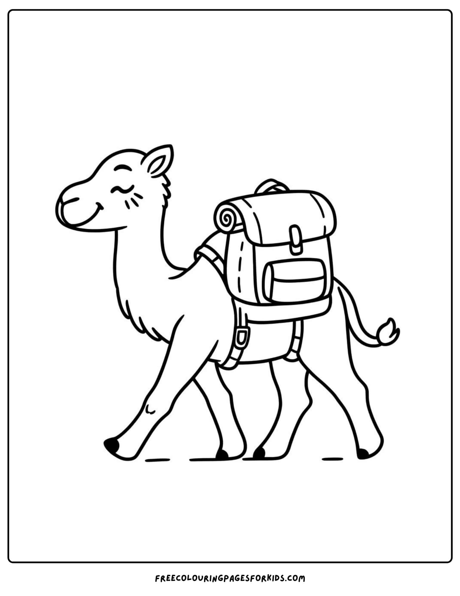 camel wearing a backpack coloring page