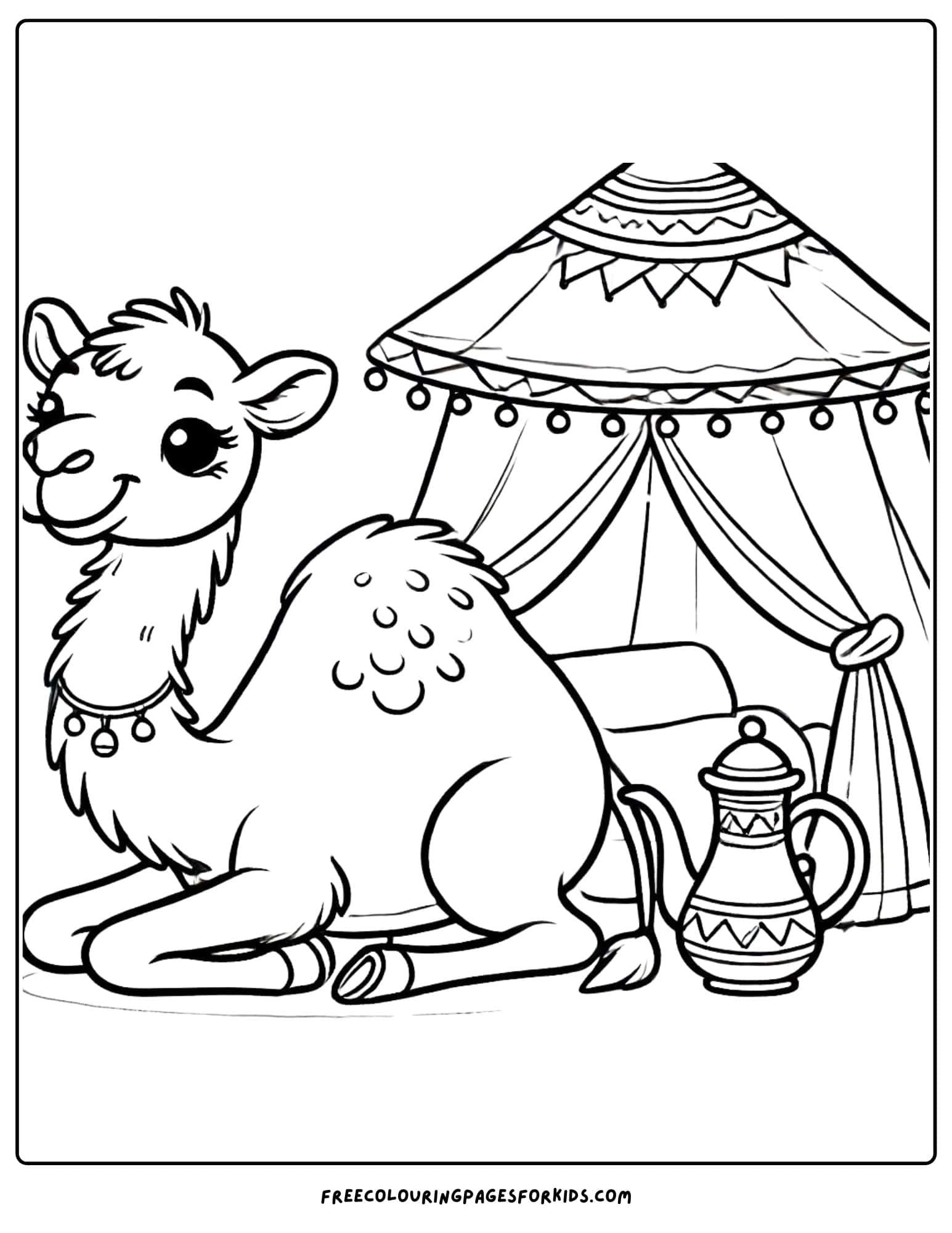 camel with a tent coloring page