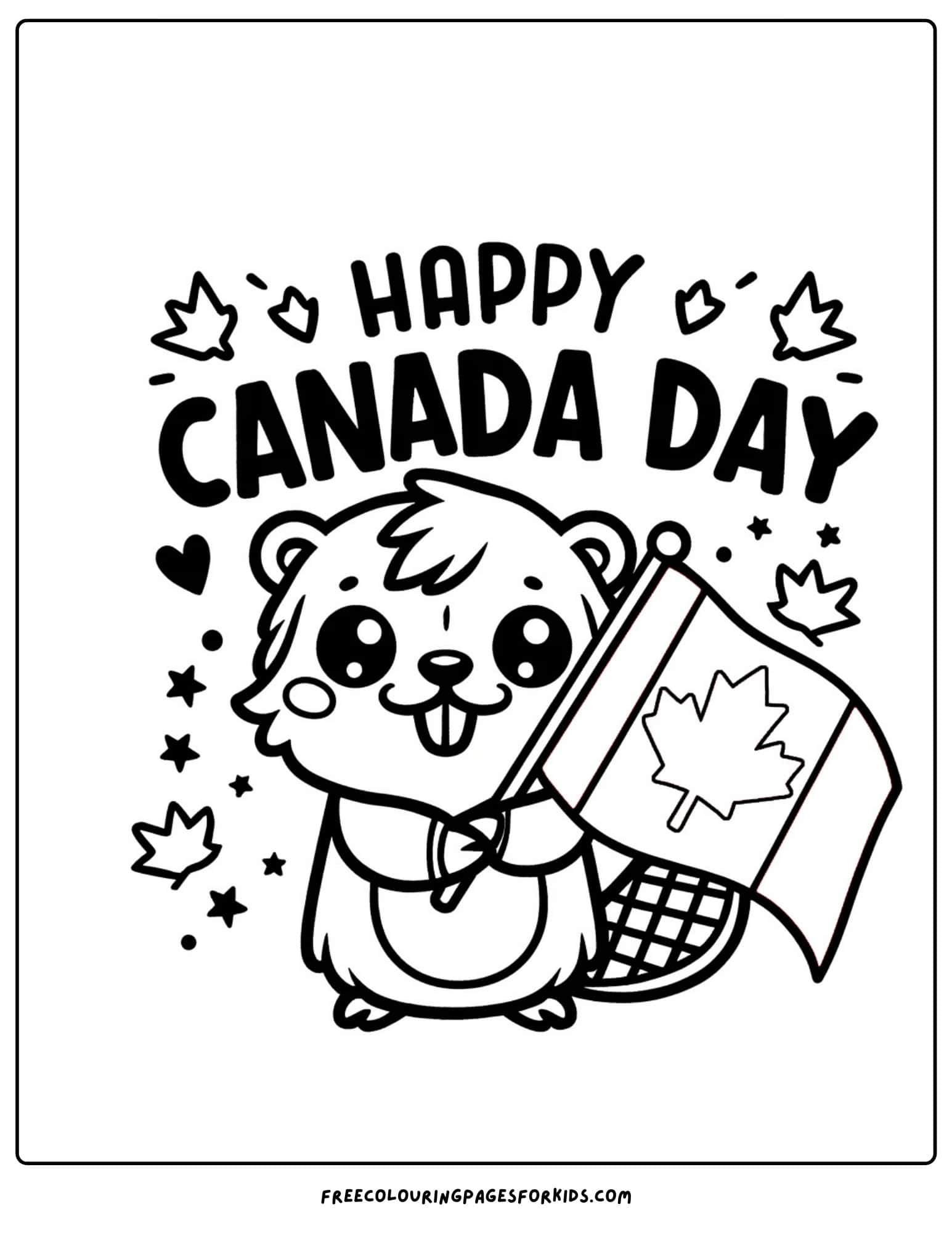 happy canada day beaver colouring page