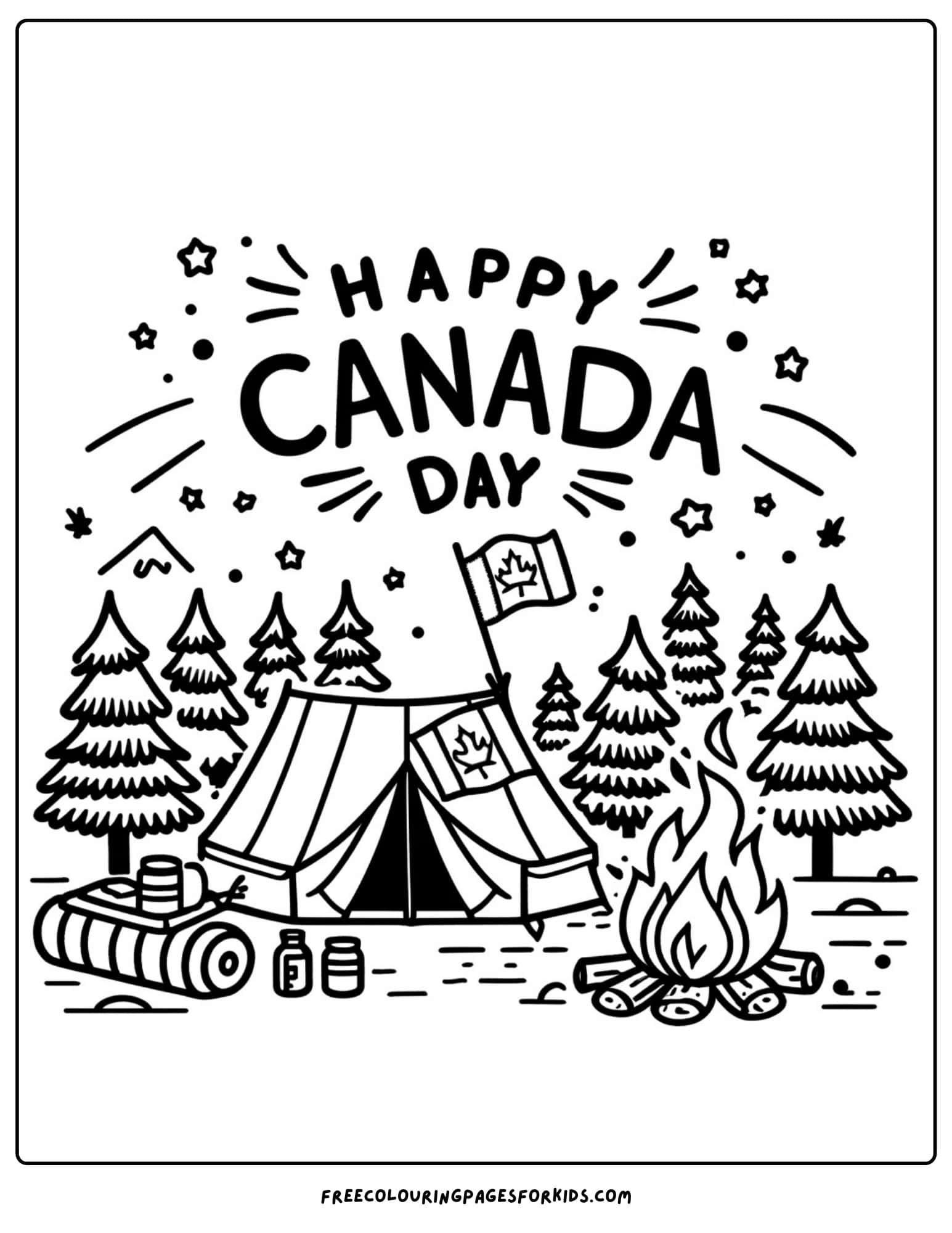 happy canada day camping colouring page