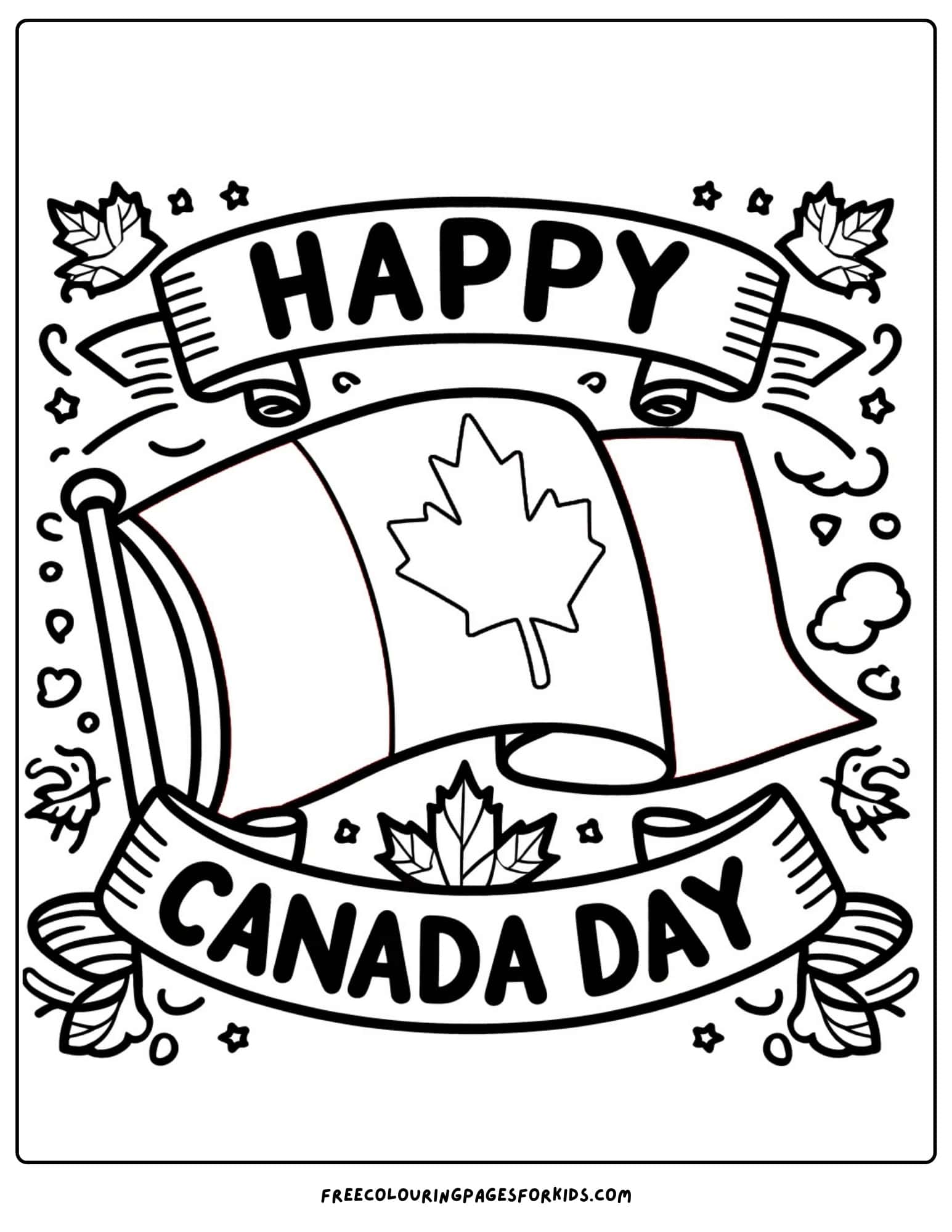 happy canada day flag colouring page