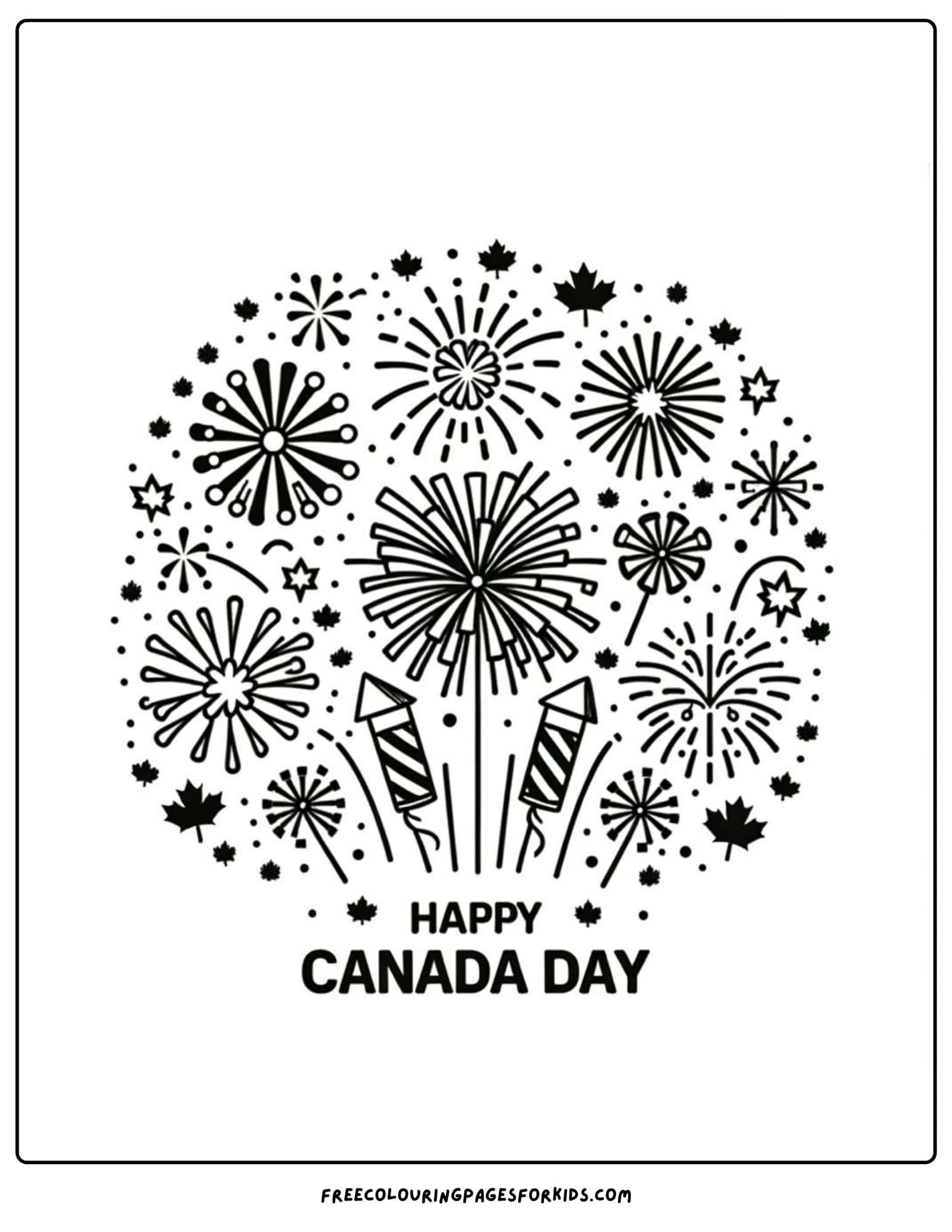 happy canada day fireworks colouring page