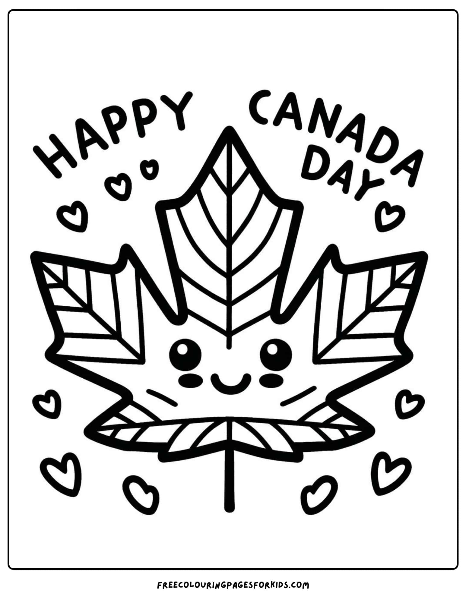 happy canada day maple leaf colouring page