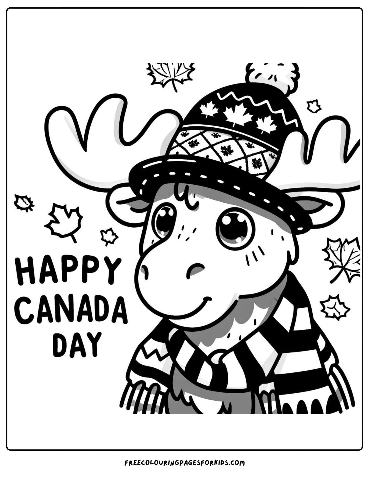 happy canada day moose colouring page