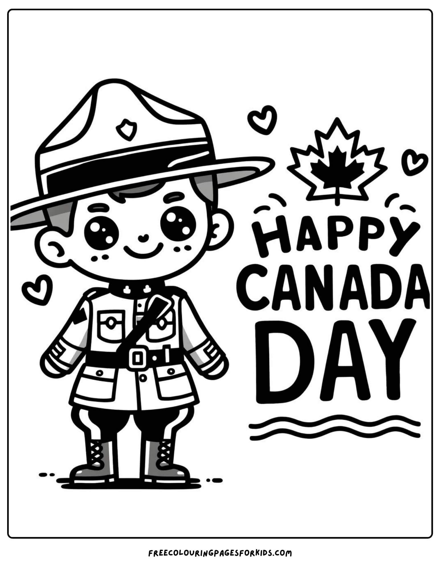 happy canada day mountie colouring page