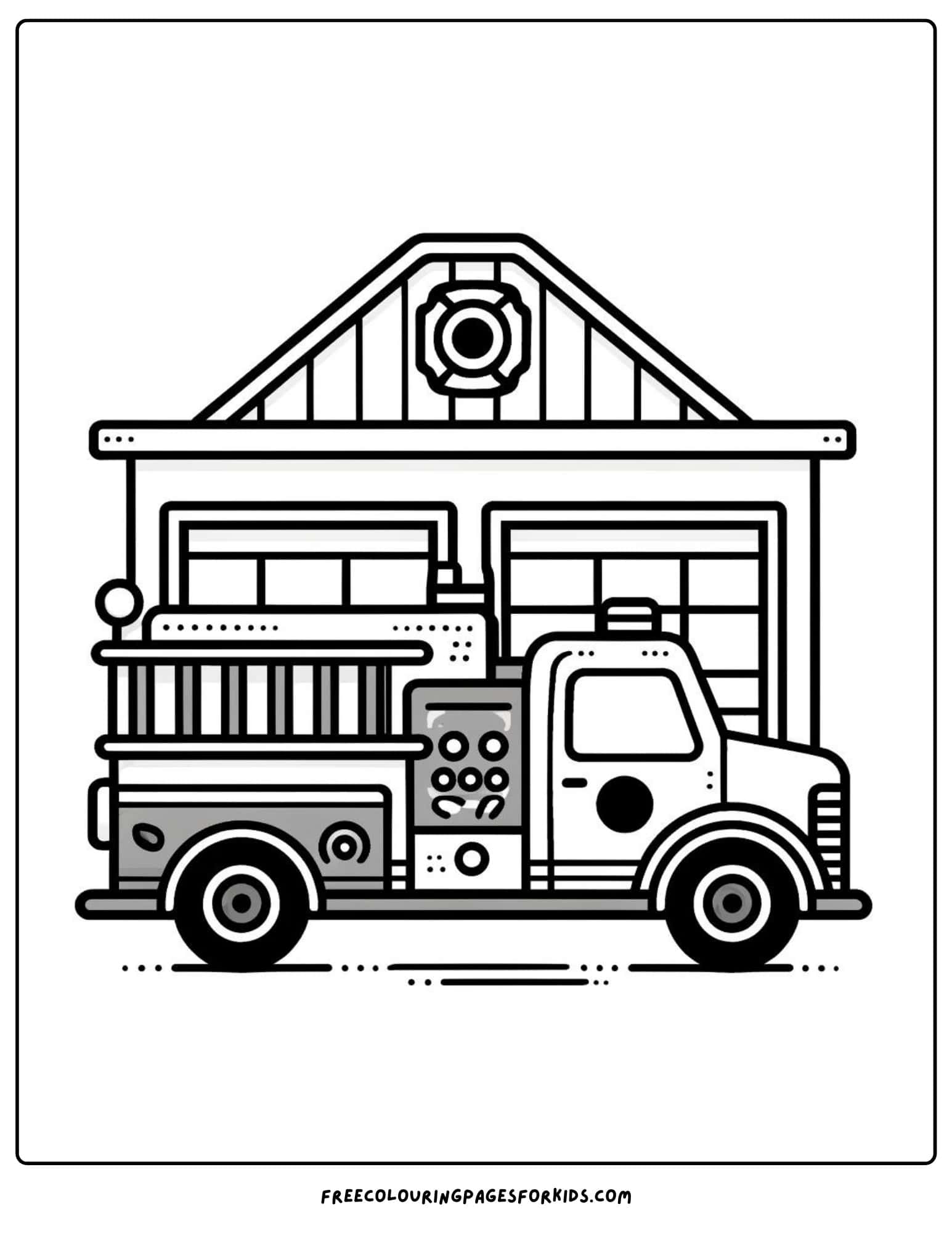 fire engine at fire station coloring page