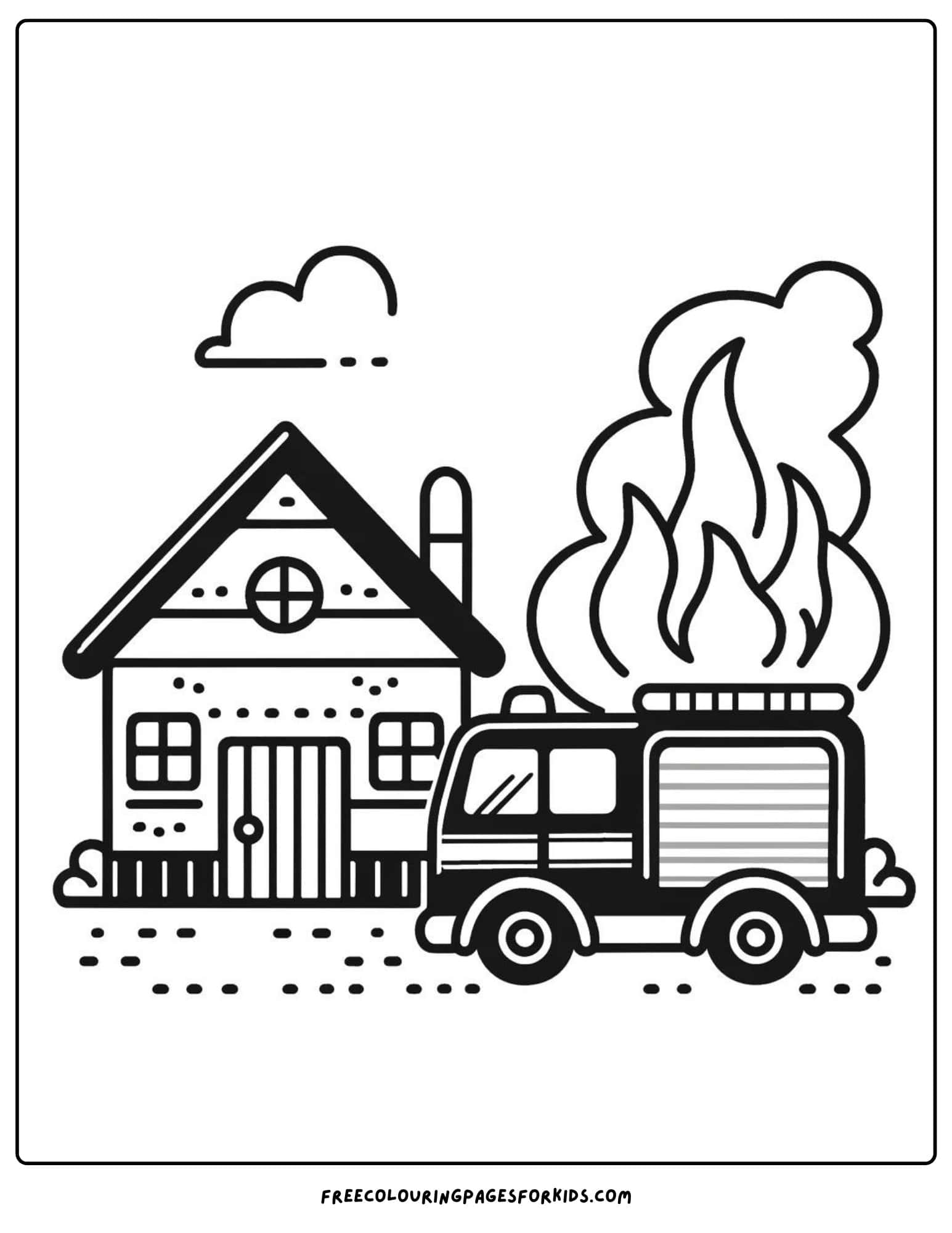 fire engine burning building coloring page