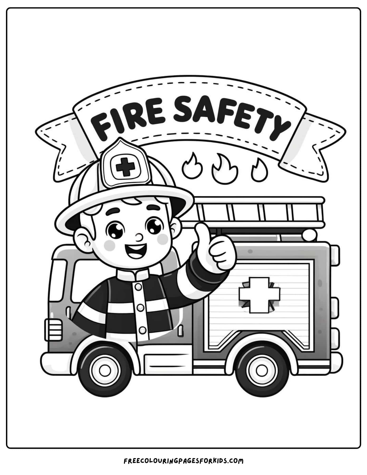 fire engine children safety coloring page